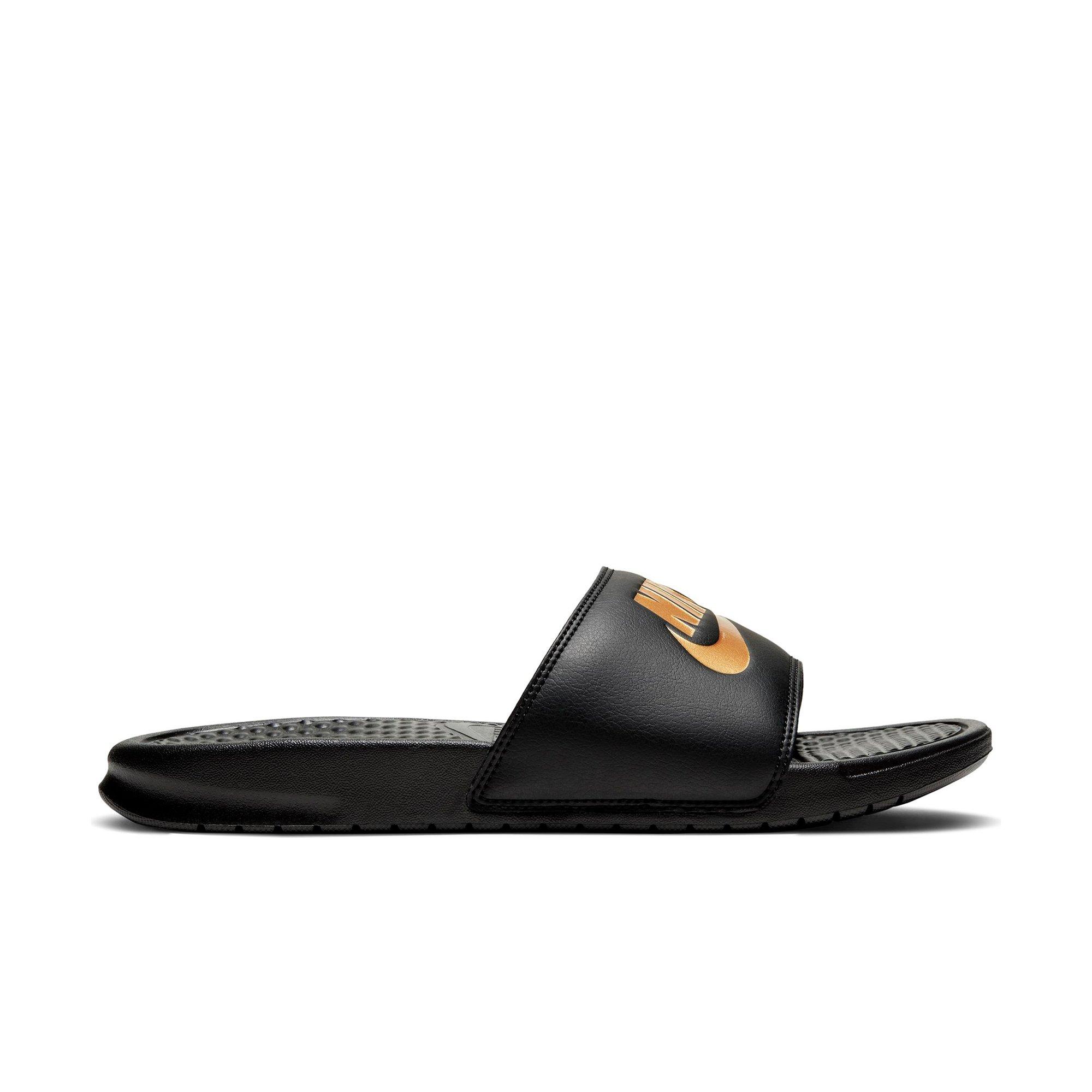 nike slides black gold