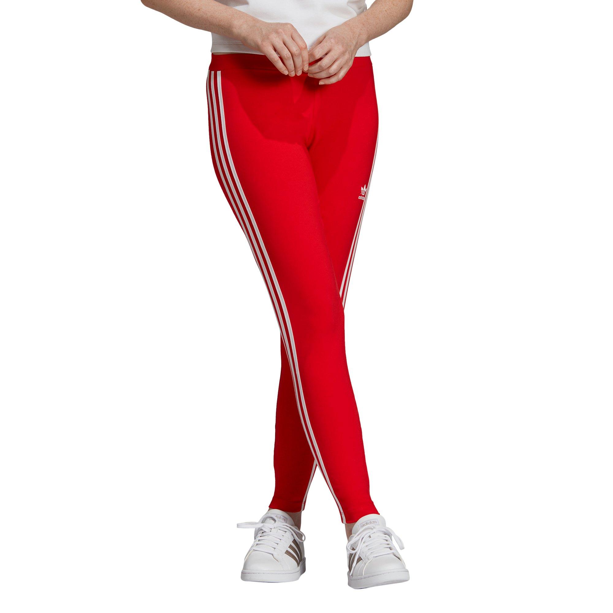 adidas red 3 stripe leggings