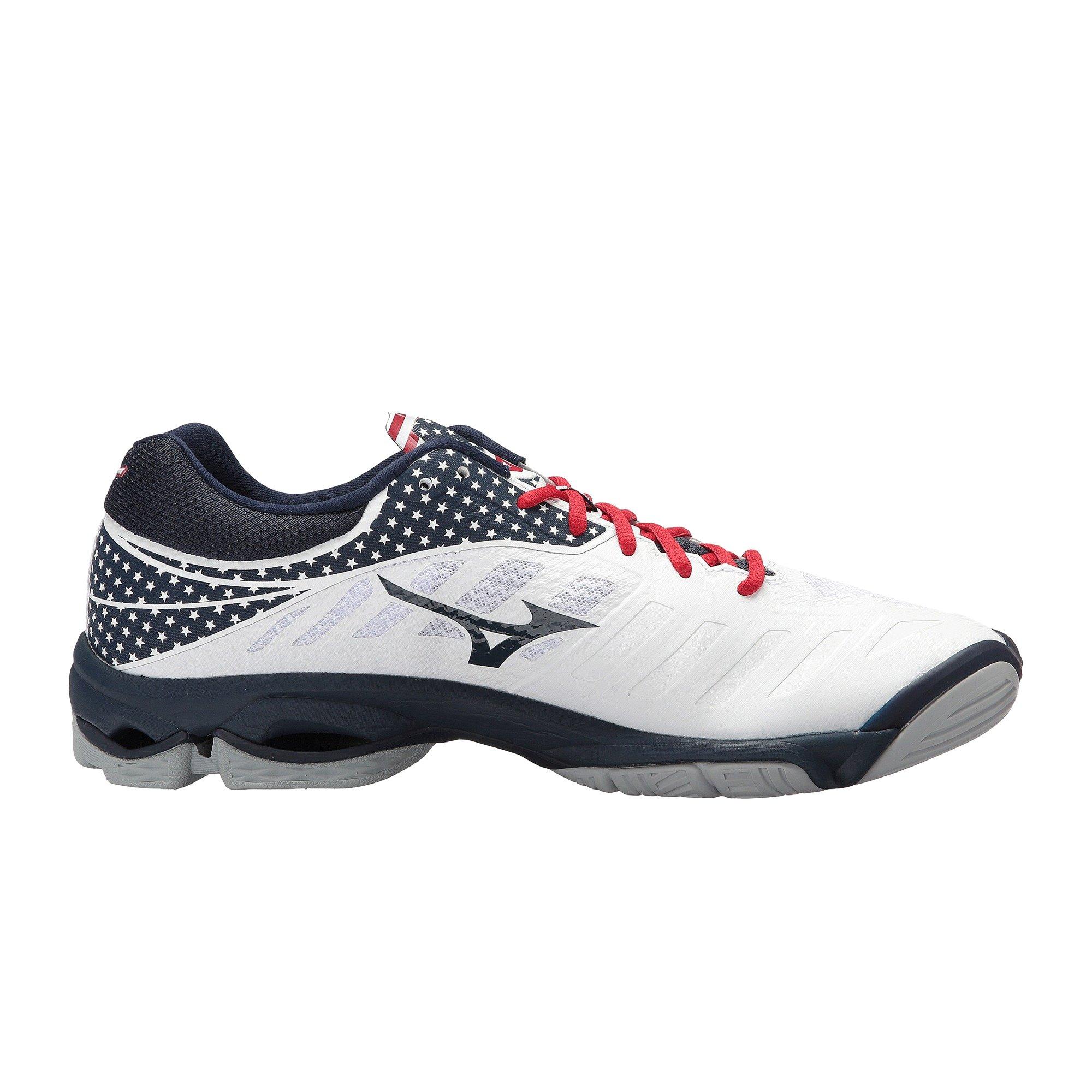 red white and blue volleyball shoes