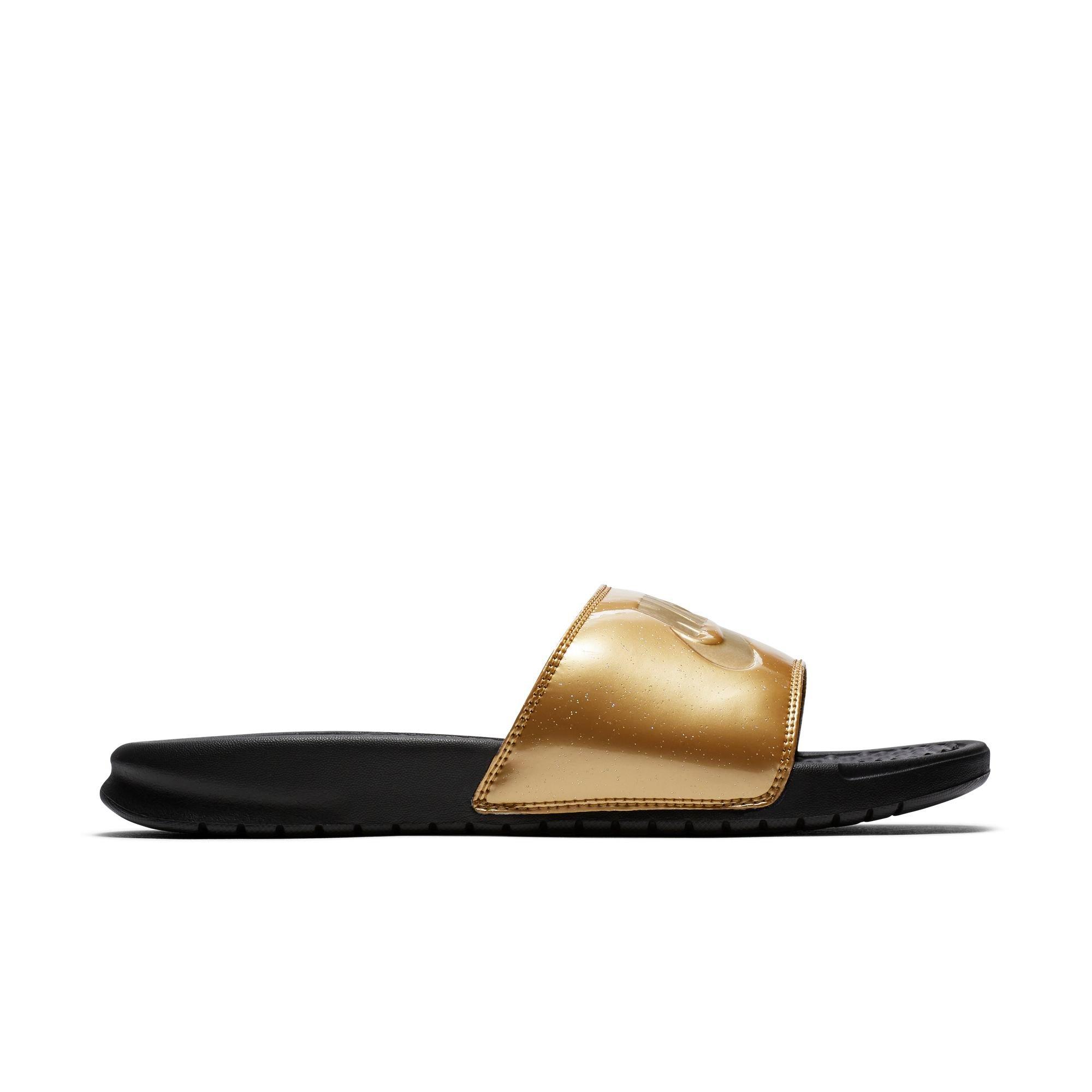 nike black and gold slides