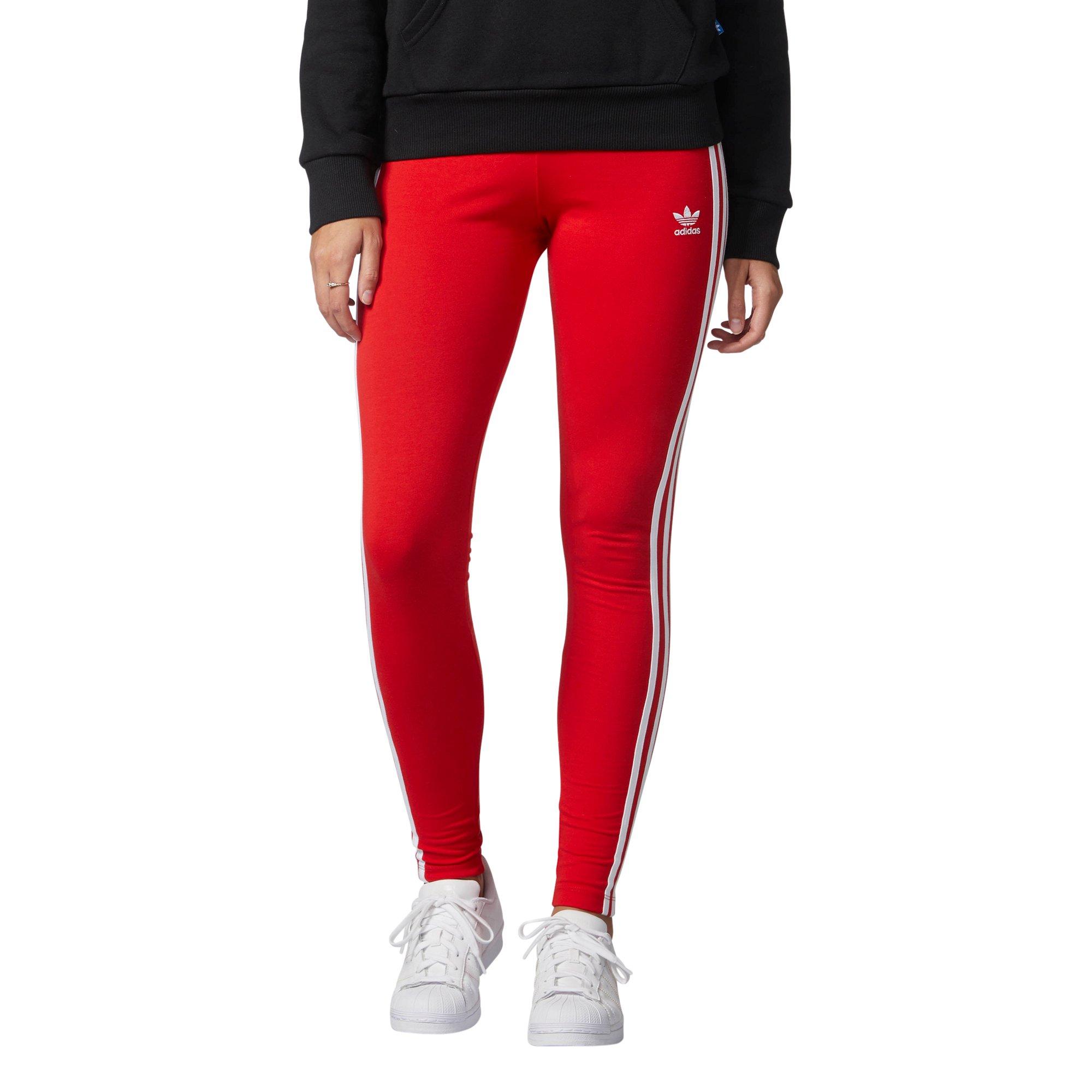 adidas 3 stripe leggings red