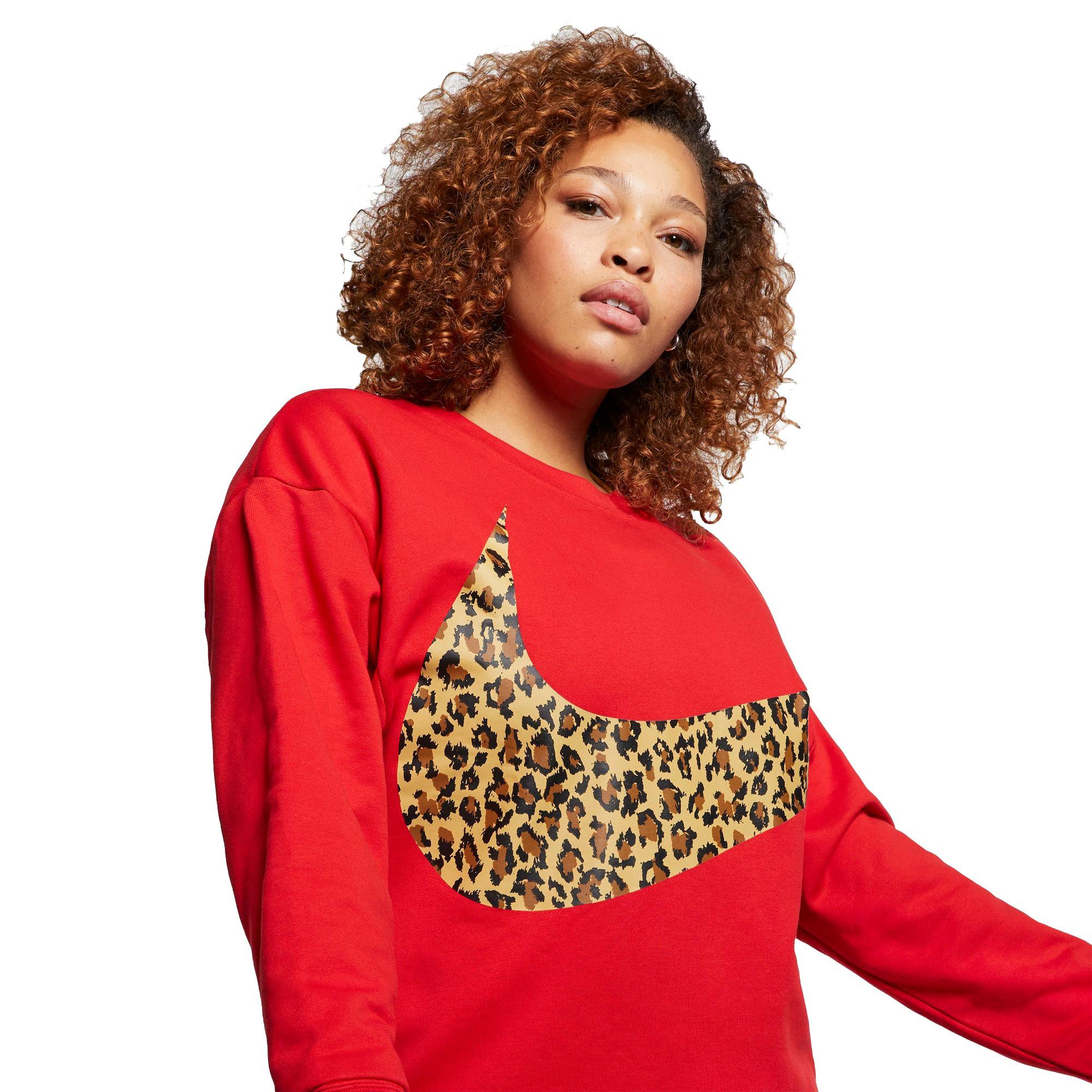 nike women's red animal print crew tee