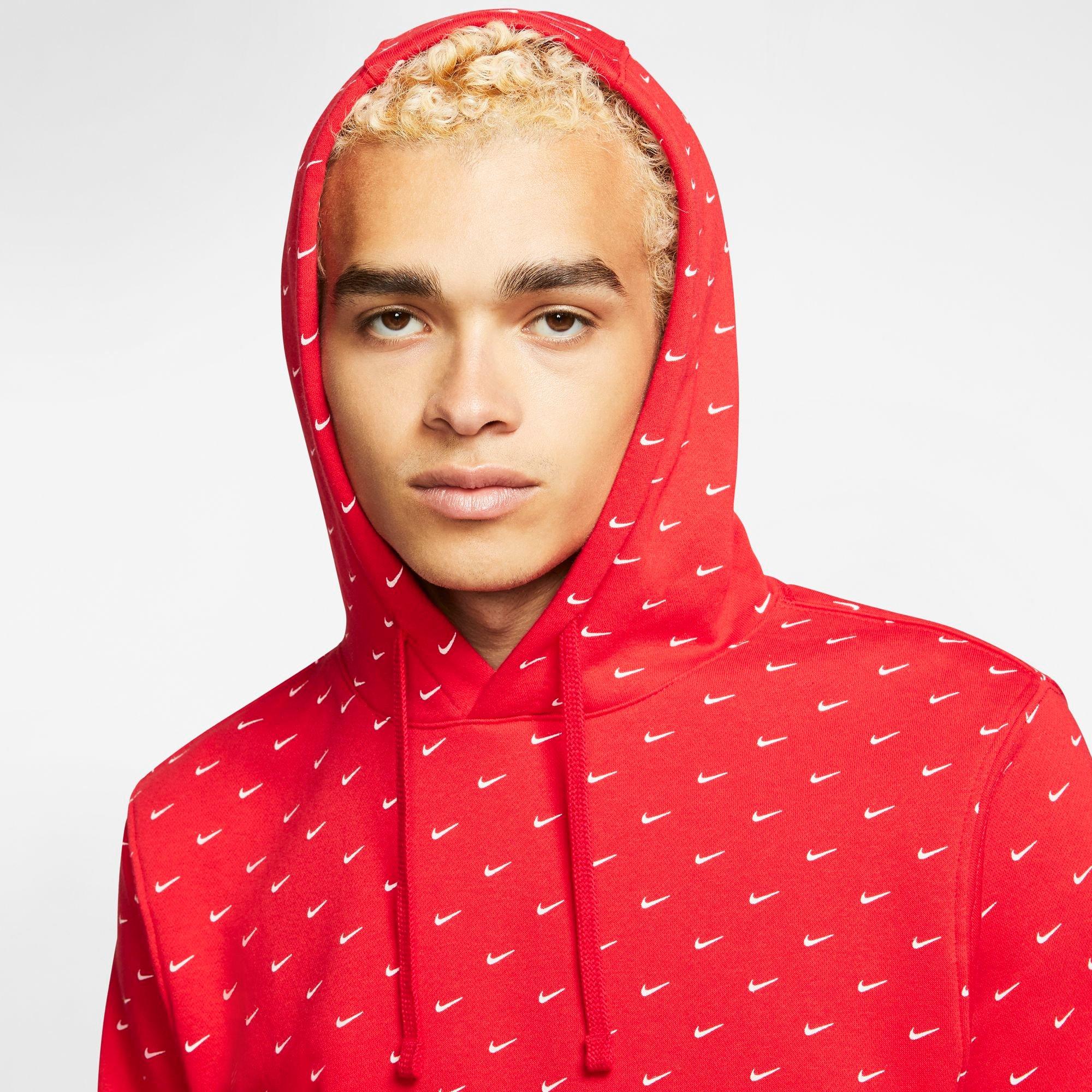 red nike hoodie with logo all over