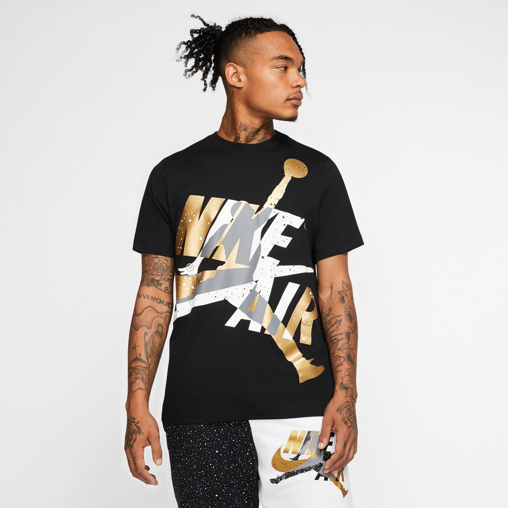 black white and gold jordan shirt