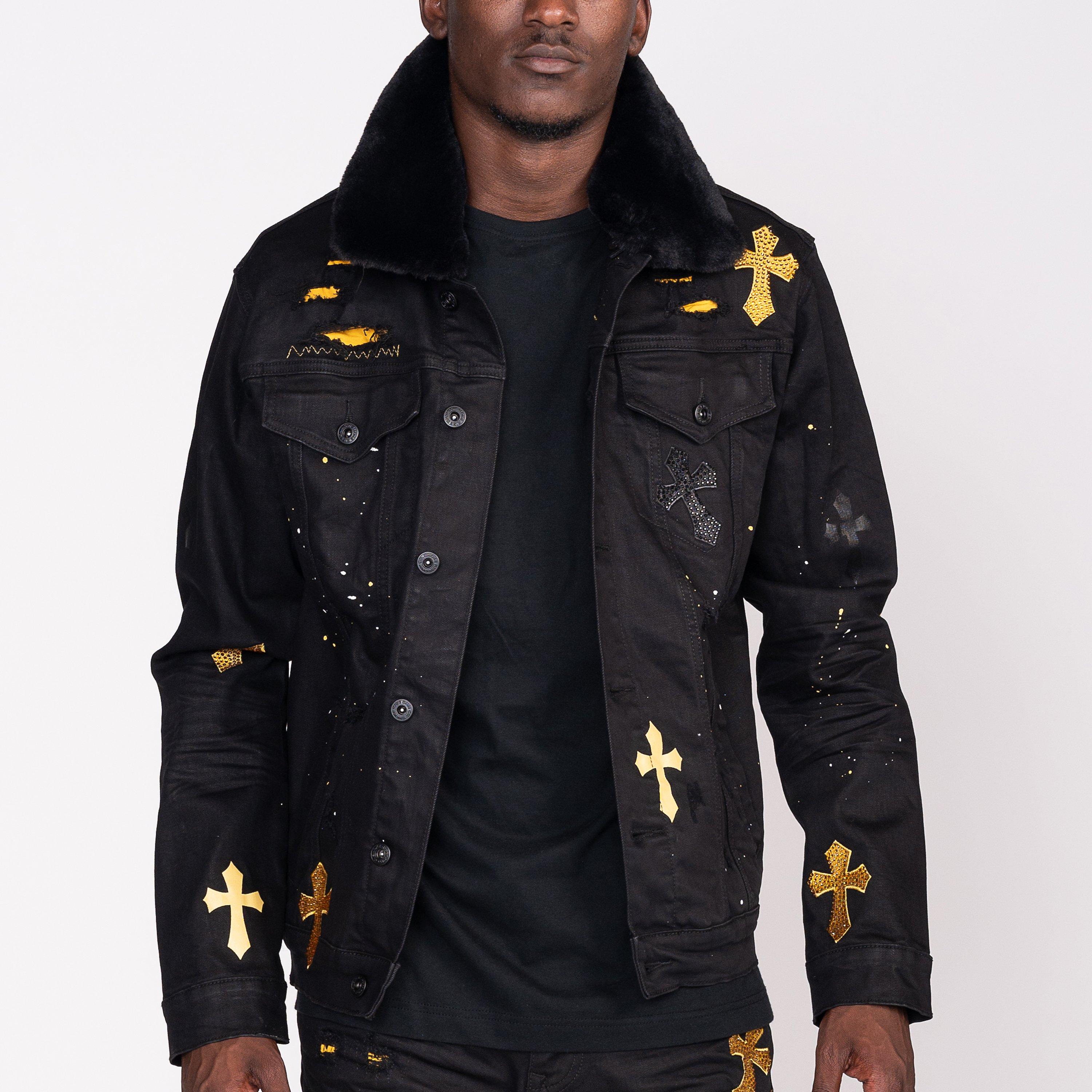 black and gold denim jacket