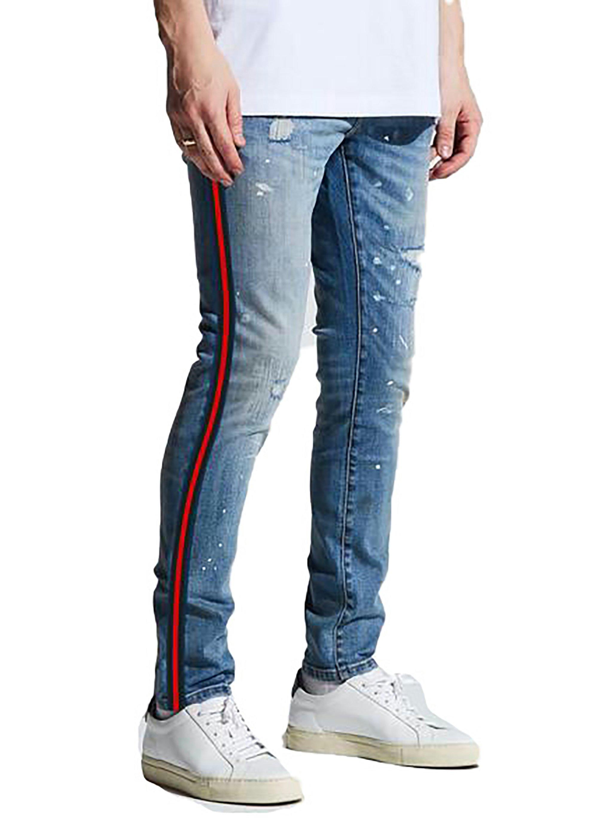 black jeans with red stripe mens