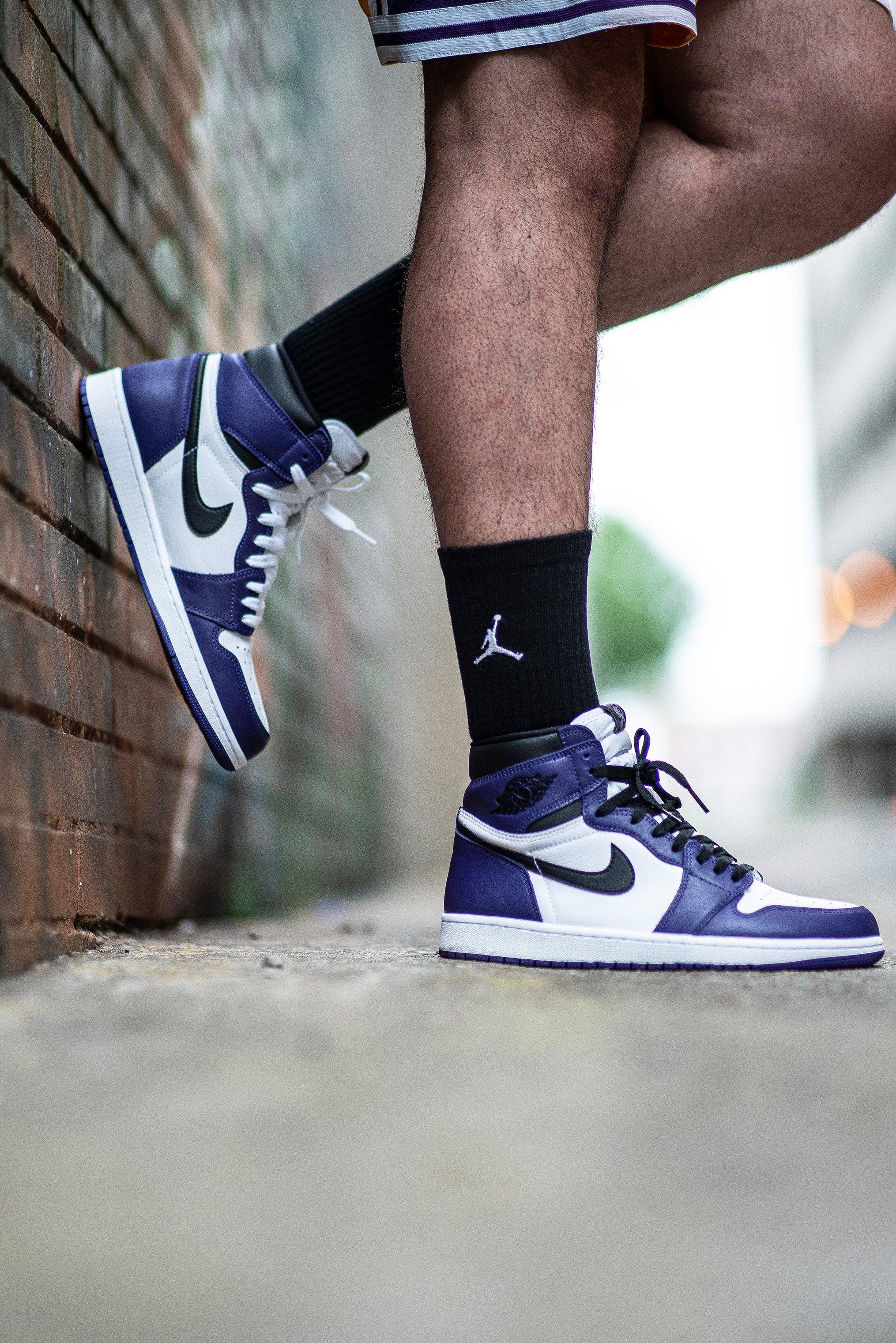 court purple jordan 1 white laces