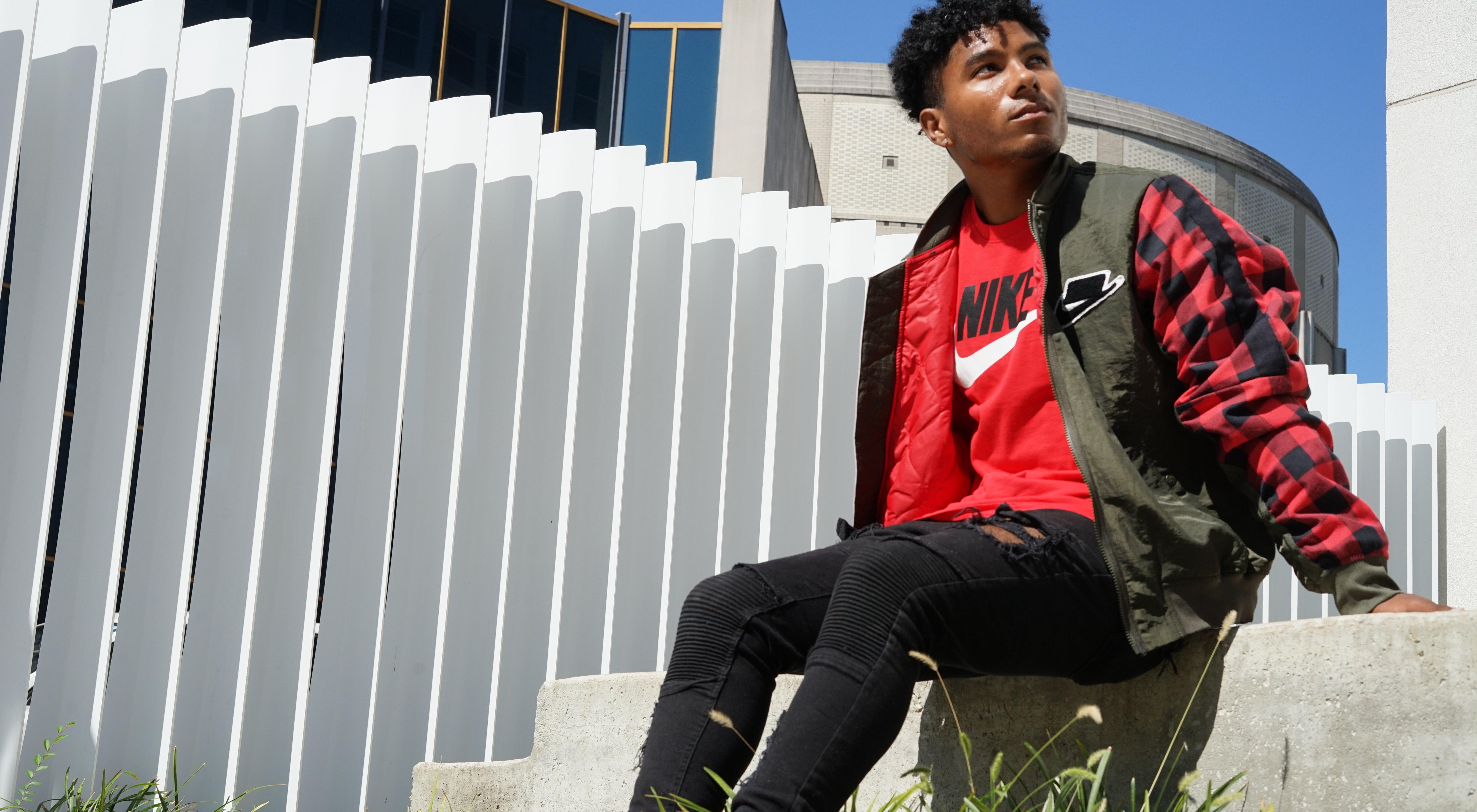 Nike Men's Khaki/Red Plaid Bomber Jacket