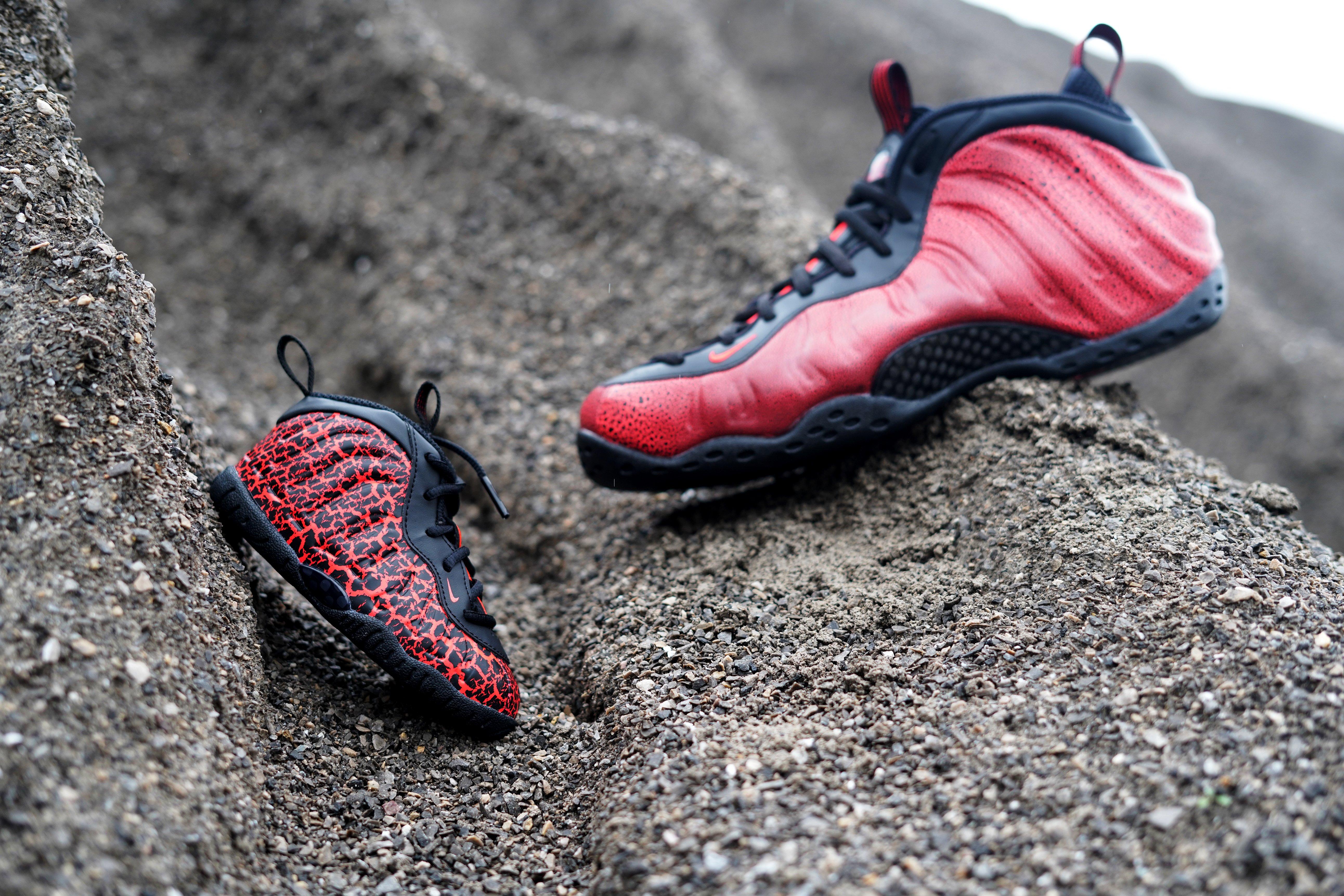 crimson foamposite on feet