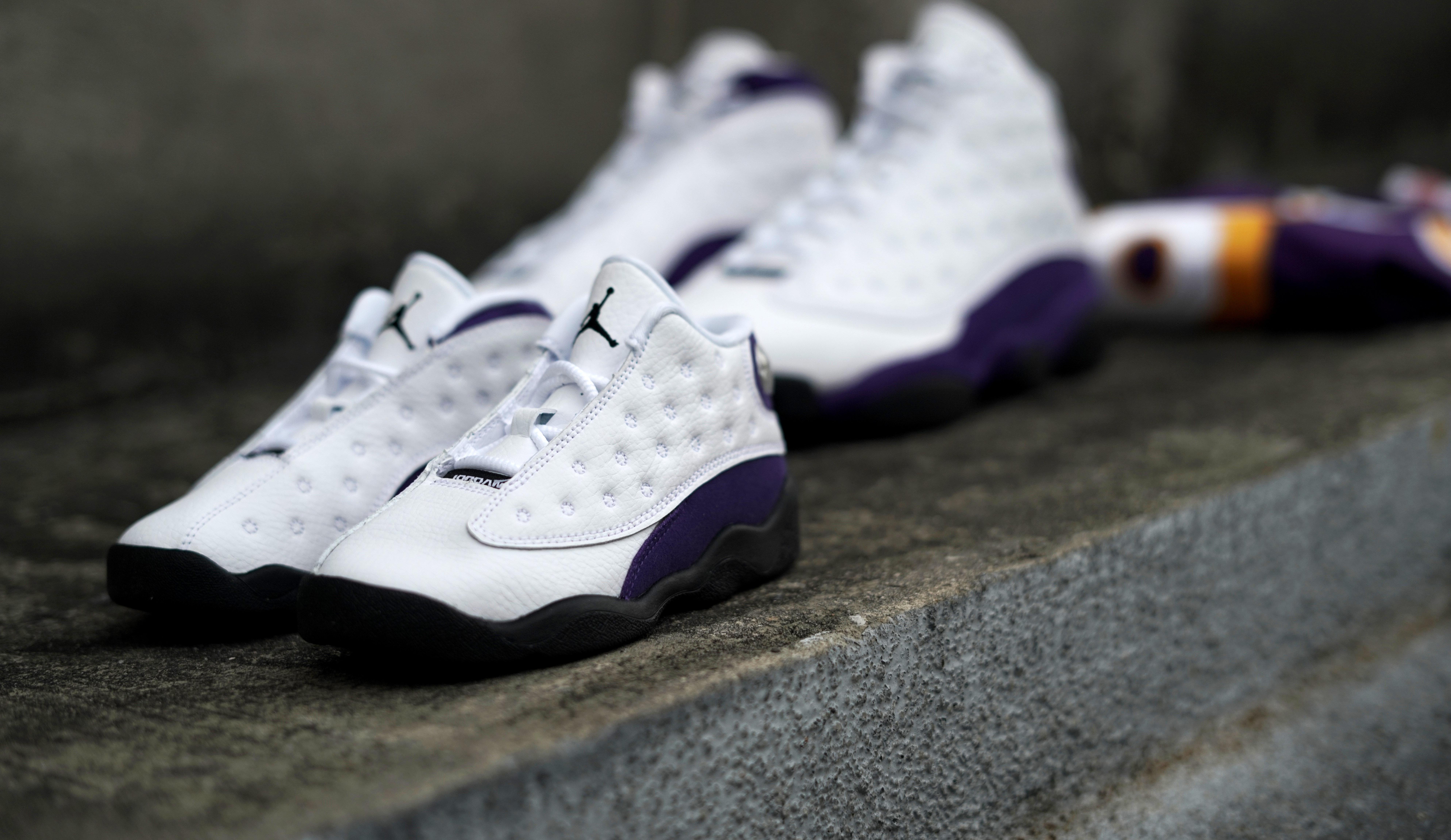 Jordan 13 lakers on hot sale feet