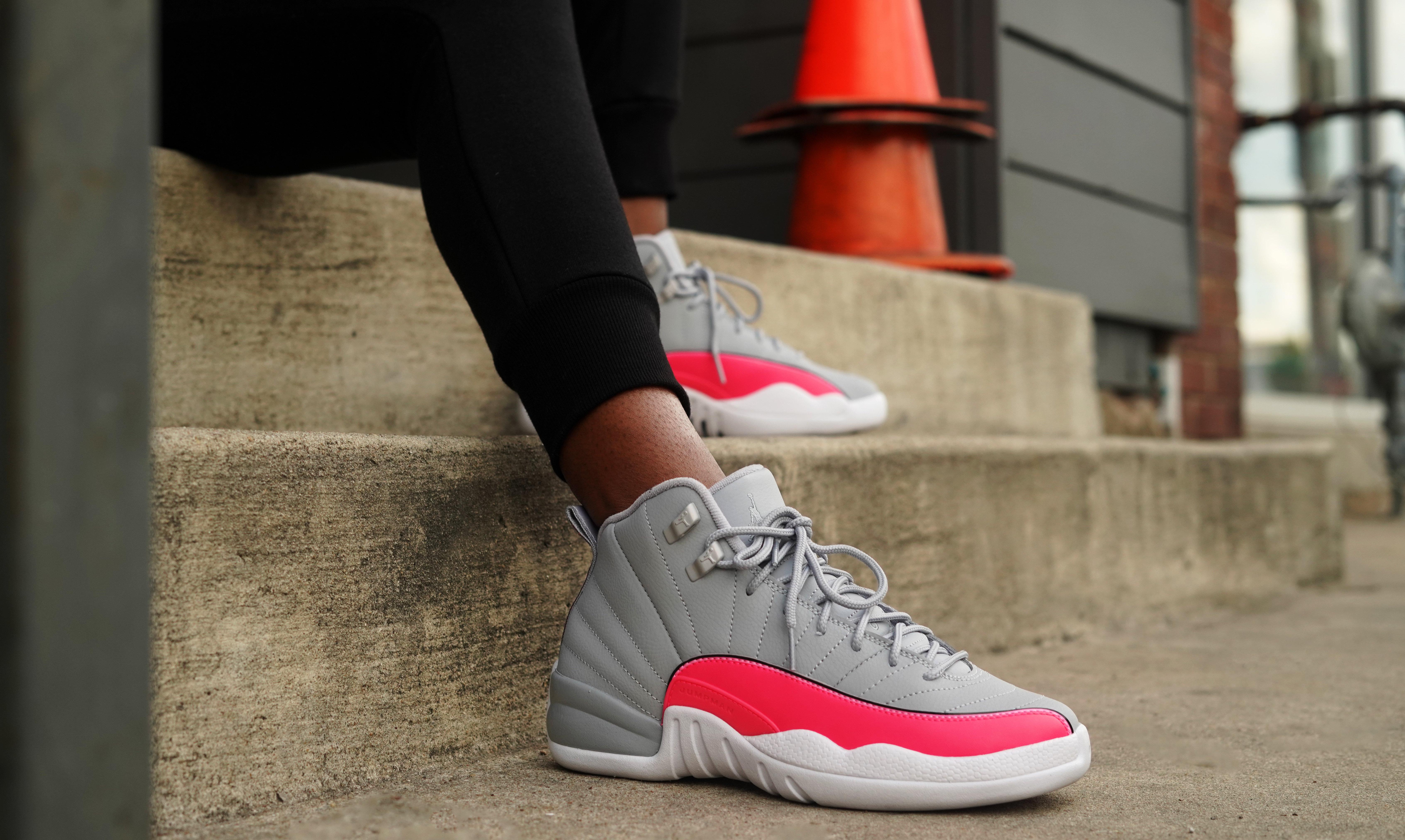 Pink and shop grey jordan 12