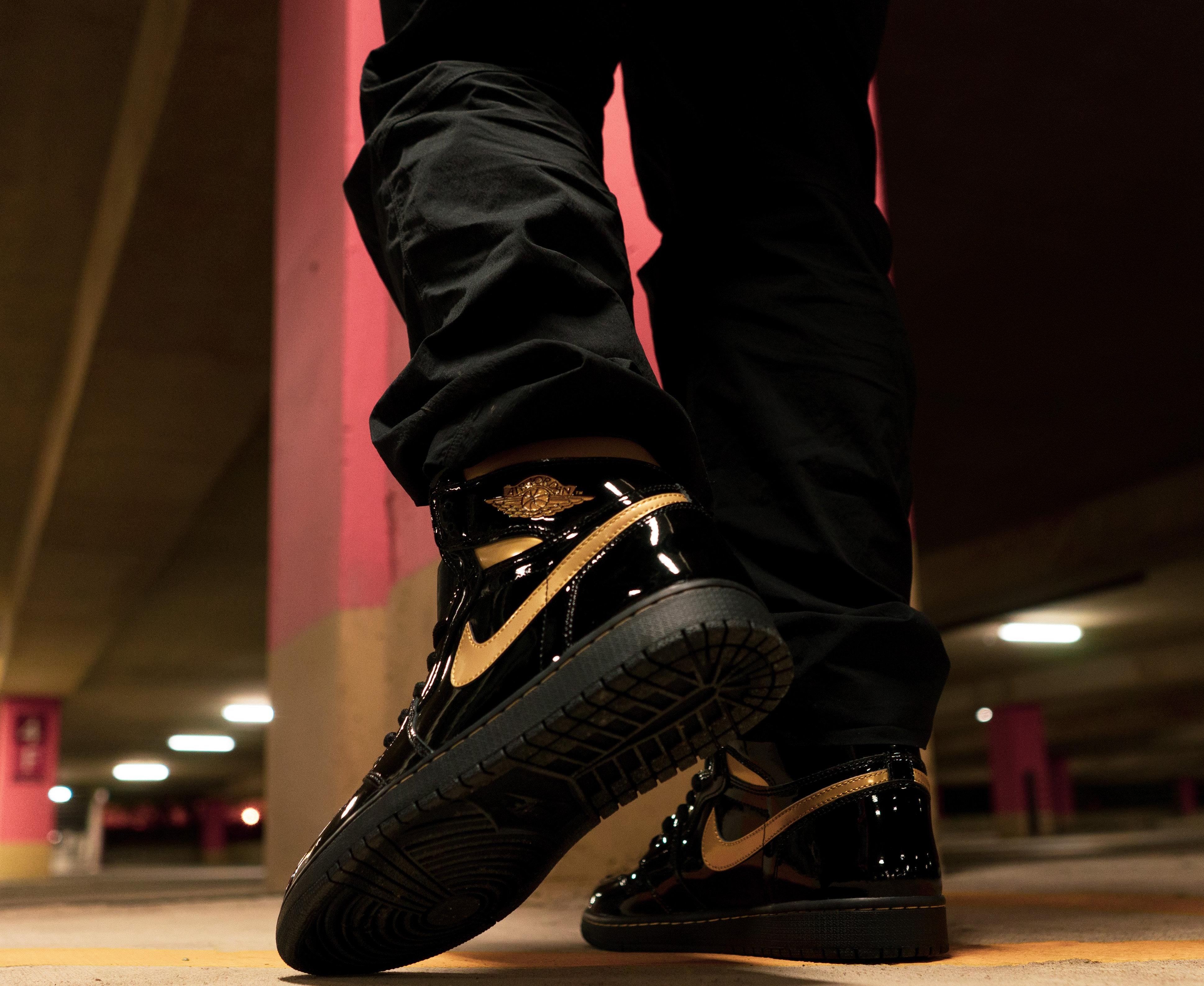 Nike Air Force 1 Mid (Black Suede/Metallic Gold)  Nike nfl shoes, Black  and gold jordans, Black and gold shoes