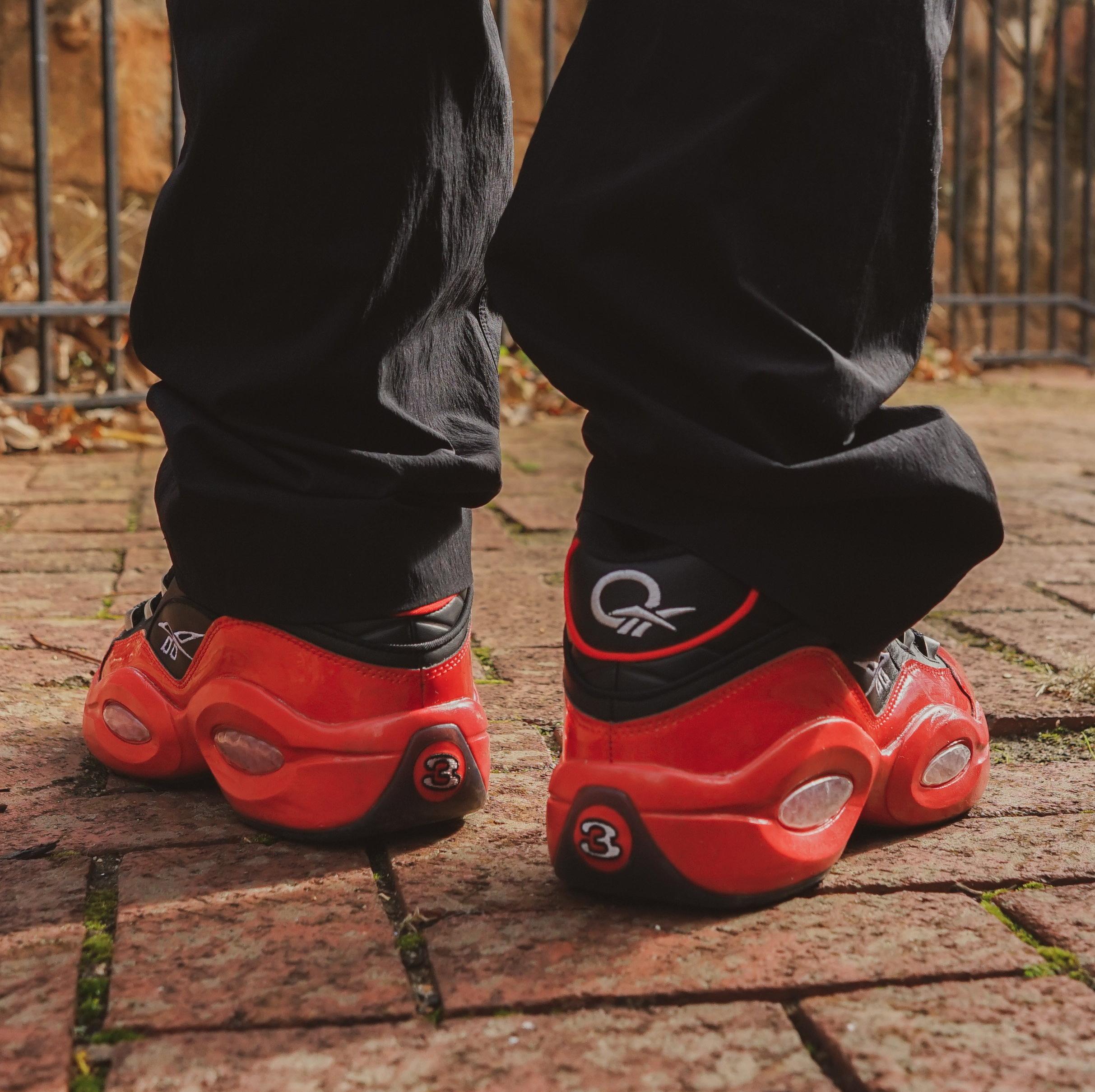 Reebok question mid hot sale red and black