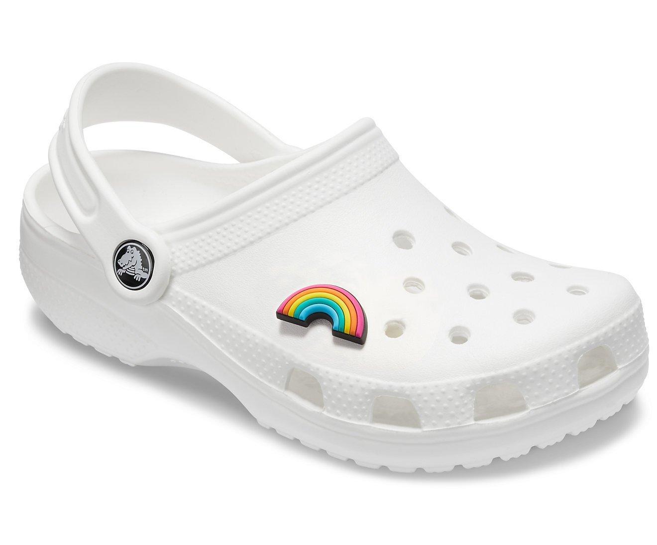 white crocs with rainbow