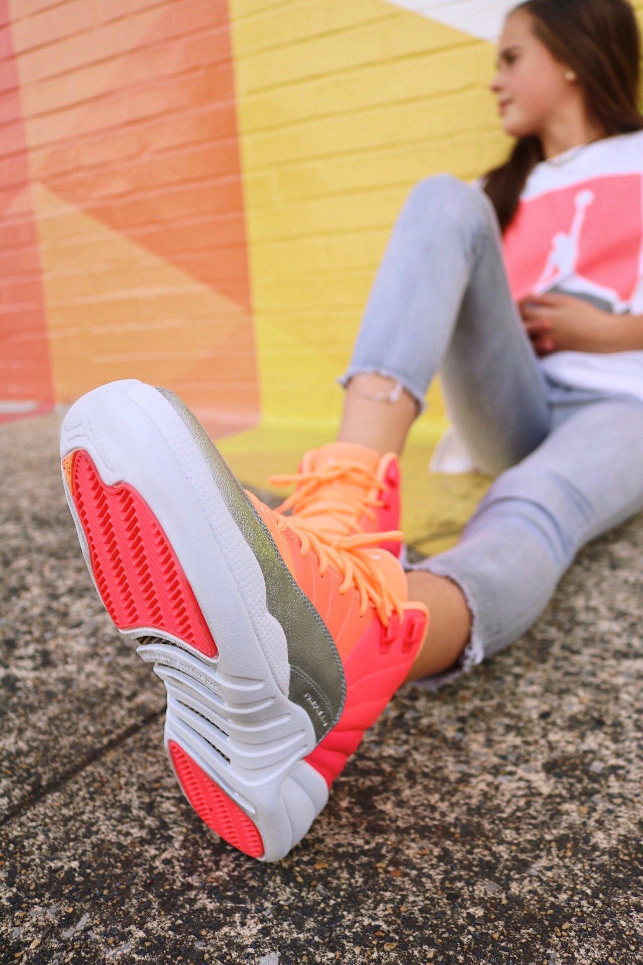 pink orange silver jordan 12s