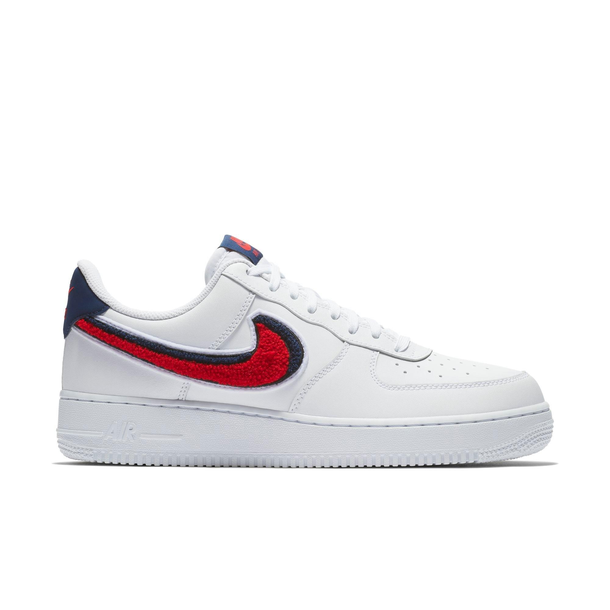 navy blue white and red air force ones