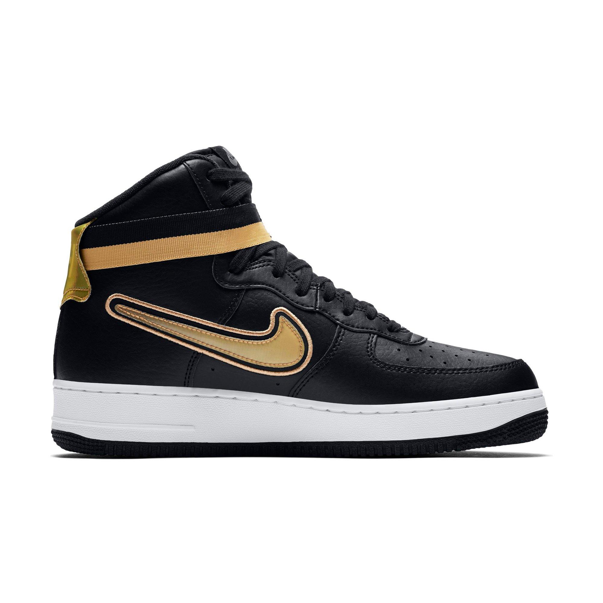 gold and black nike air force 1