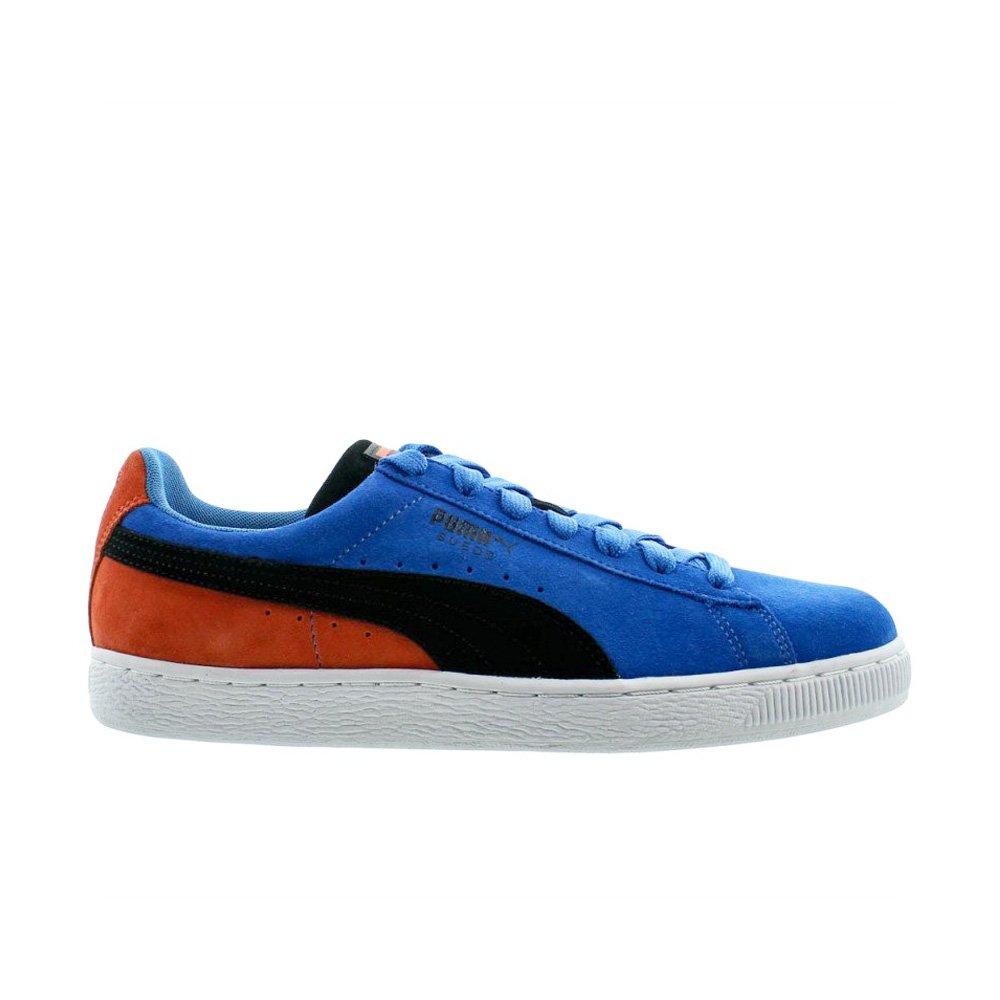 blue and red puma suede