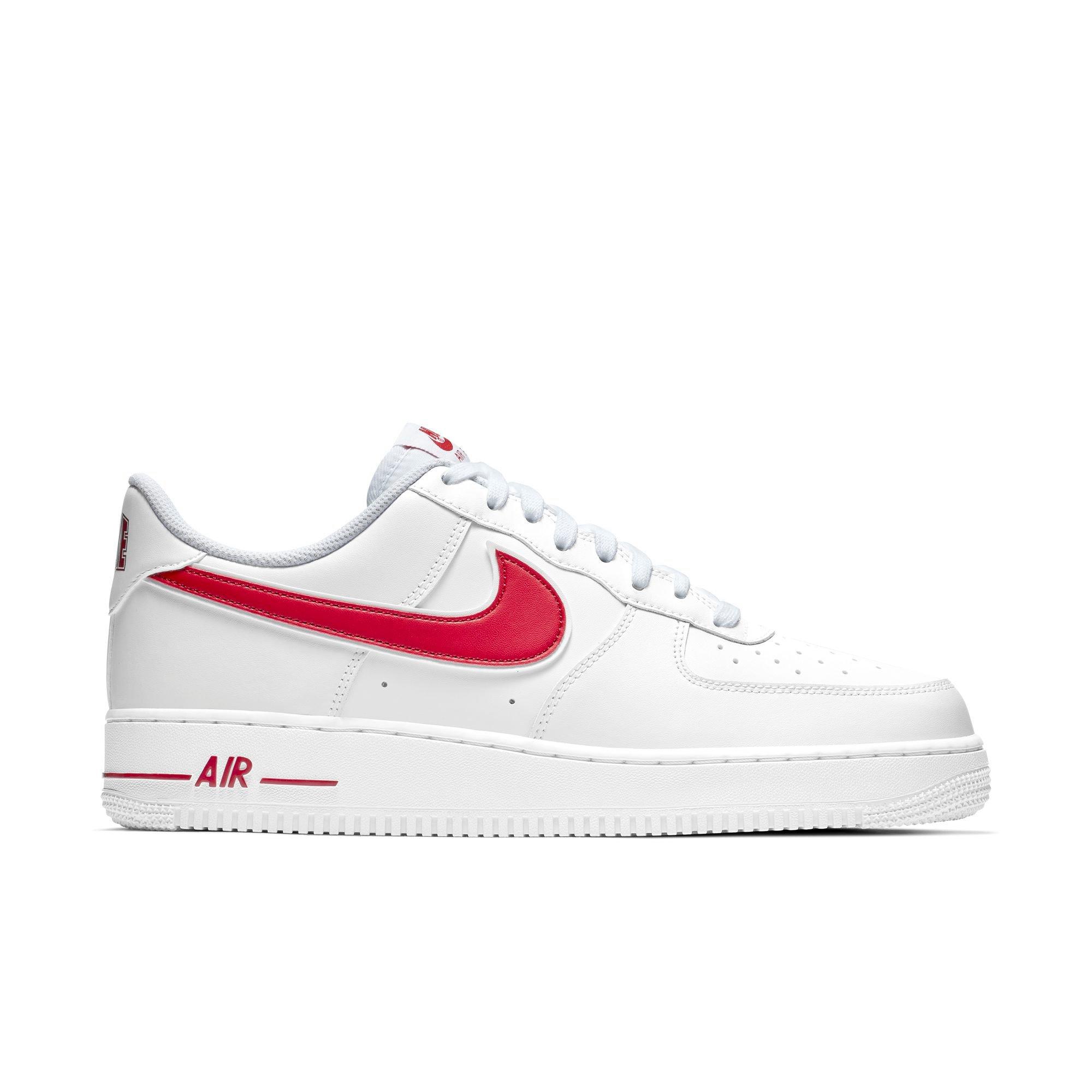 white nike air force 1 red swoosh