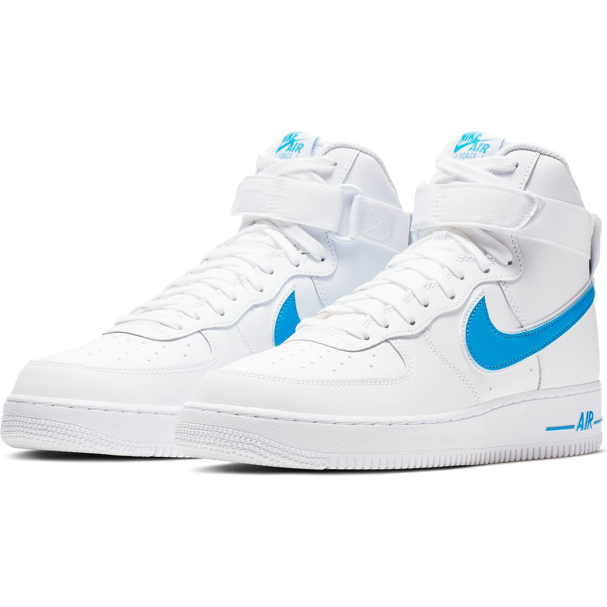 white and light blue air force ones