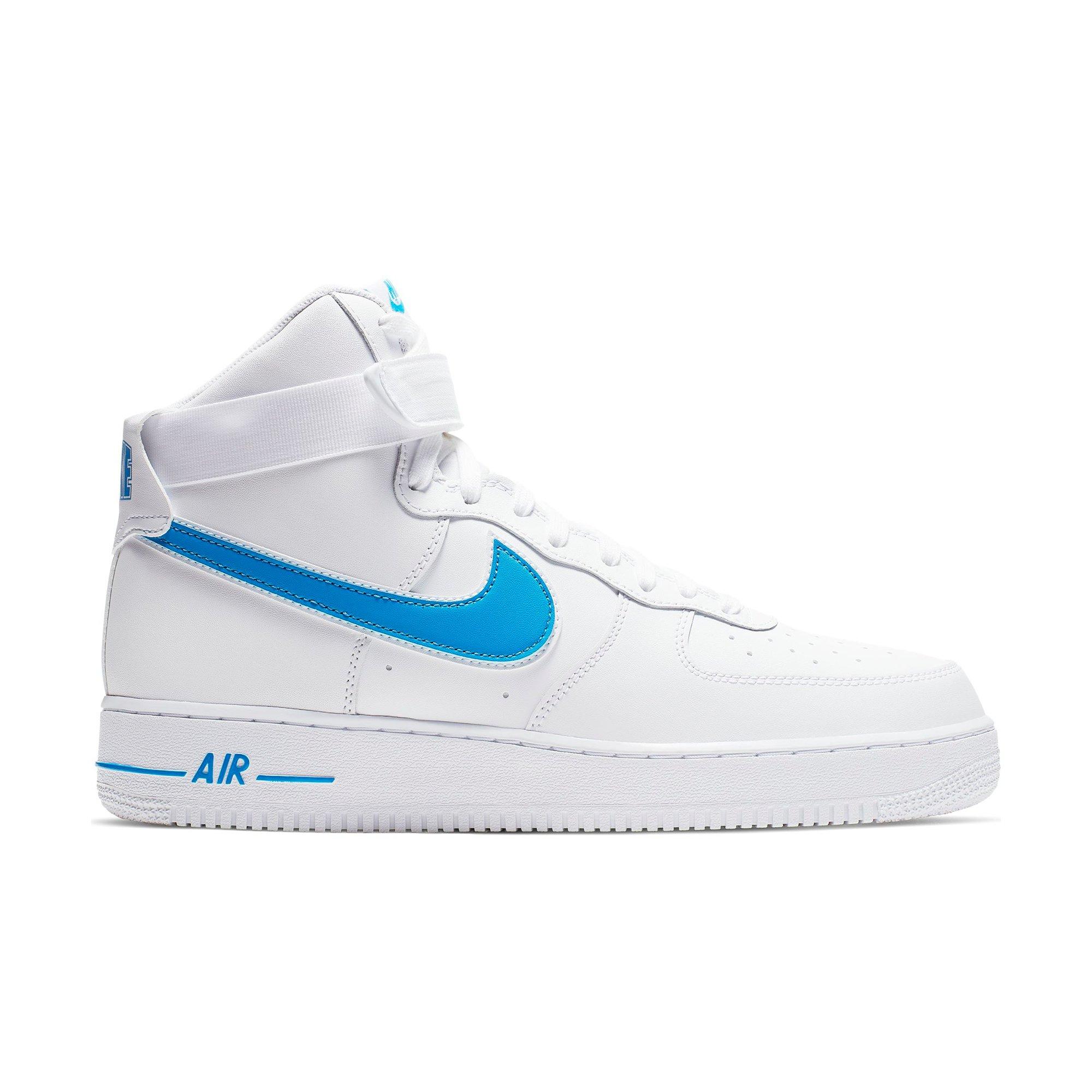 nike white and blue high tops