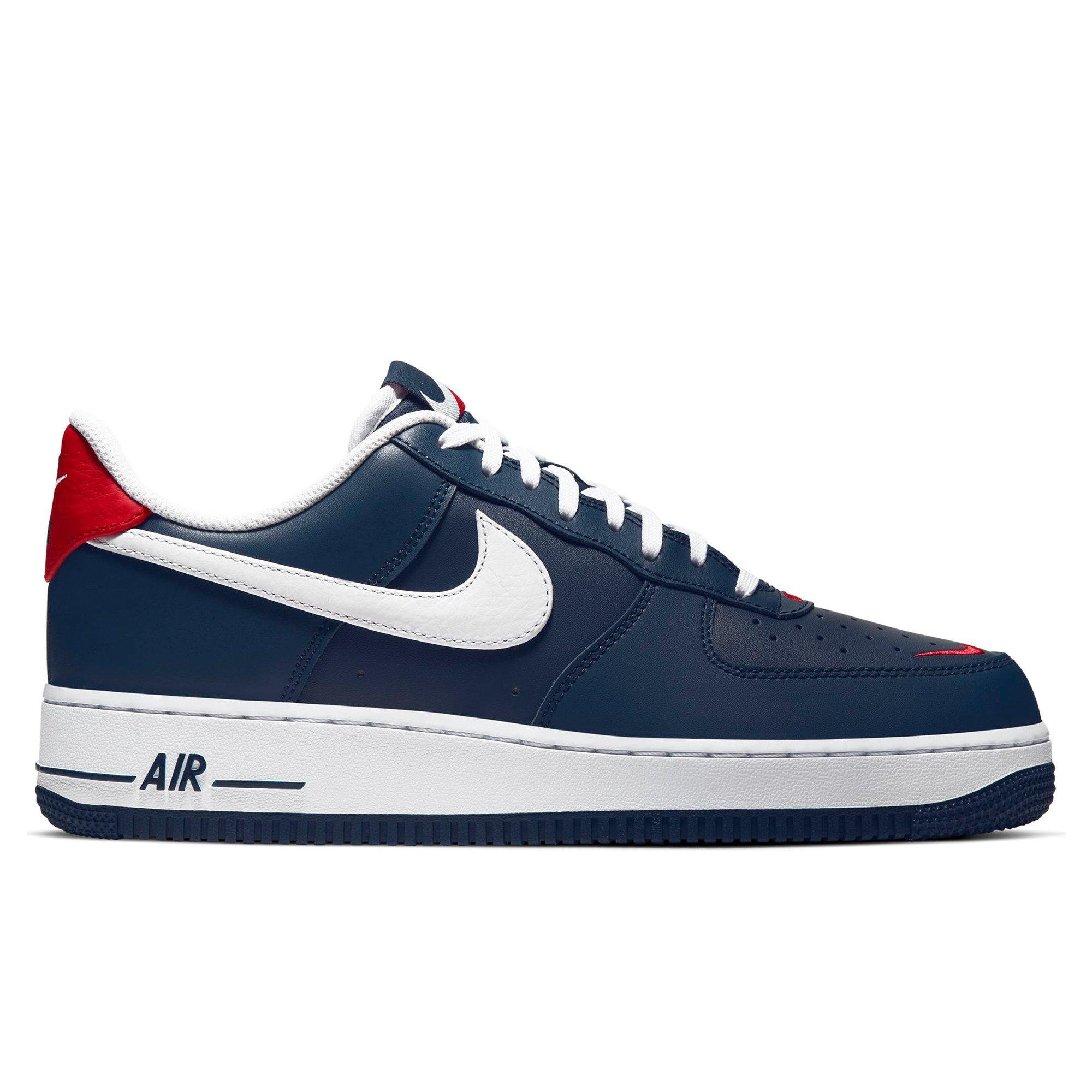 air force ones with blue and red swoosh