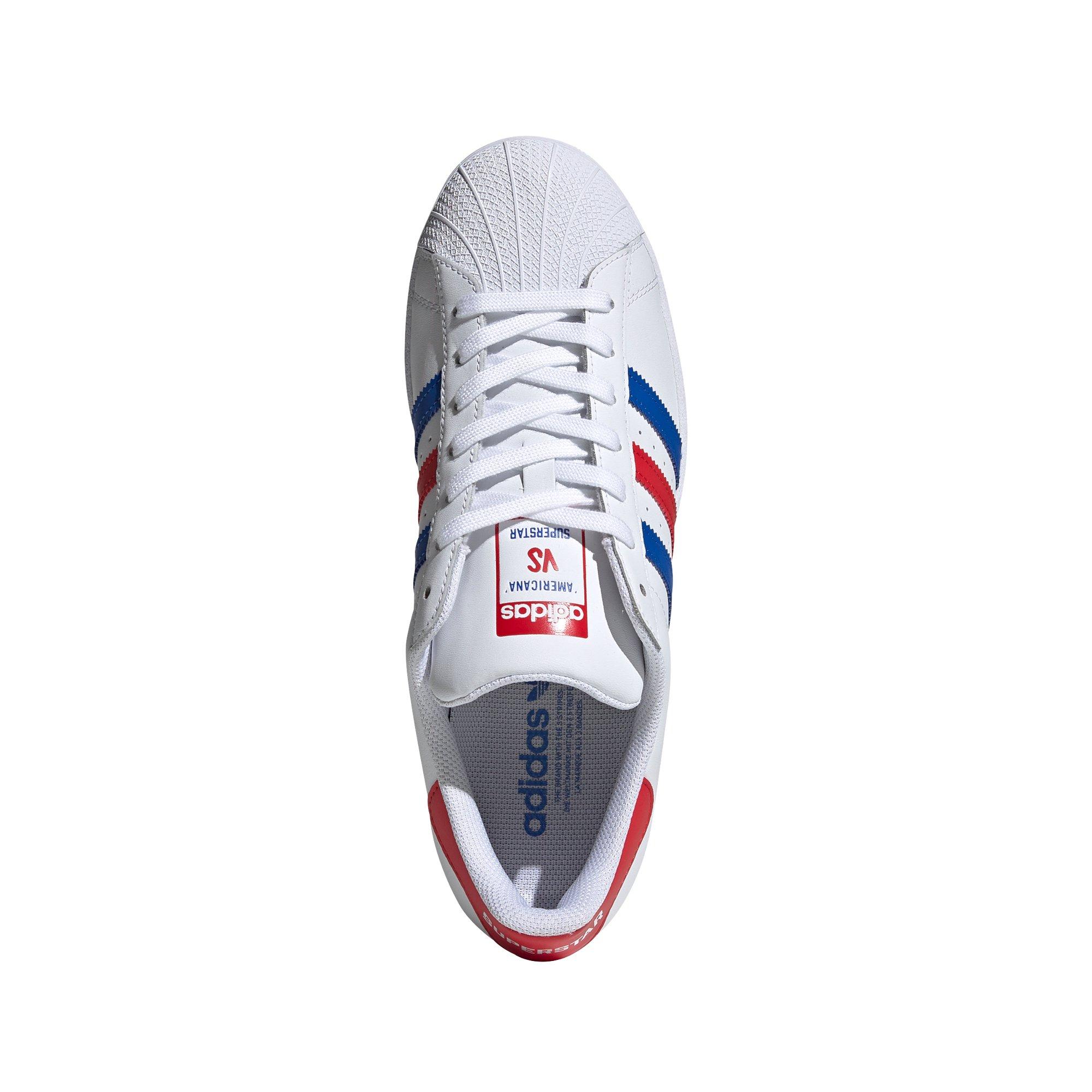 adidas superstar white red and blue stripe trainers
