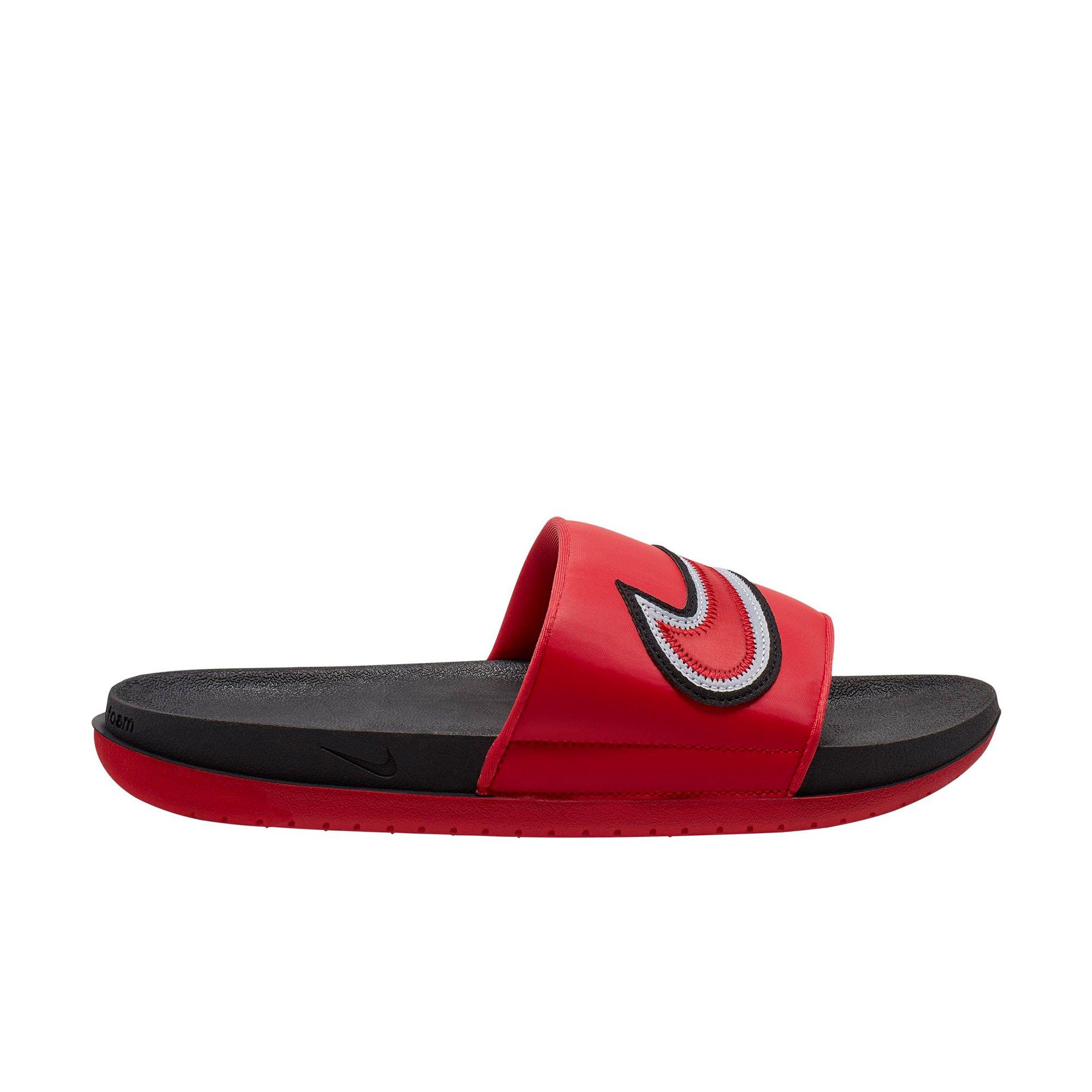 red and black nike slides