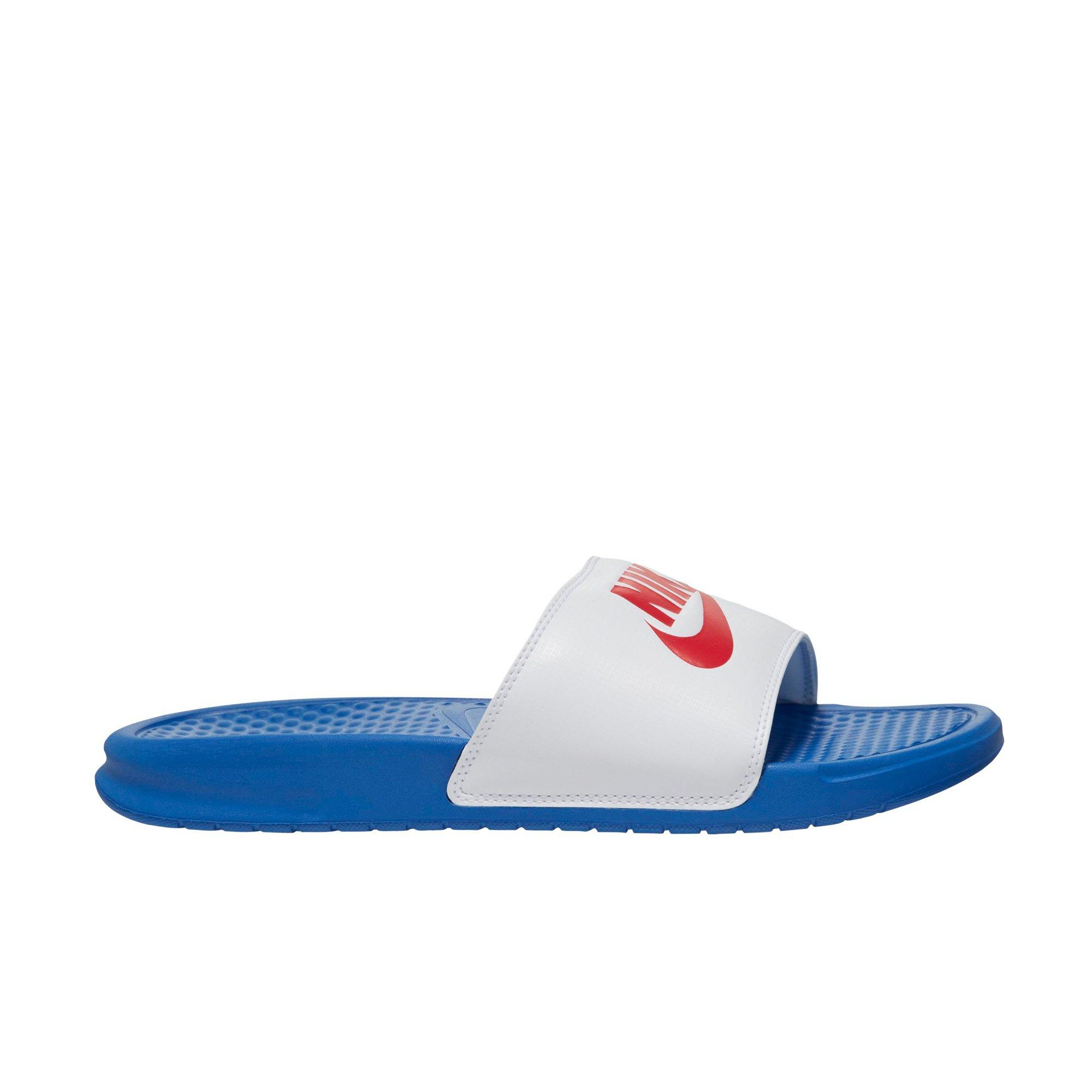 nike benassi slides white and blue