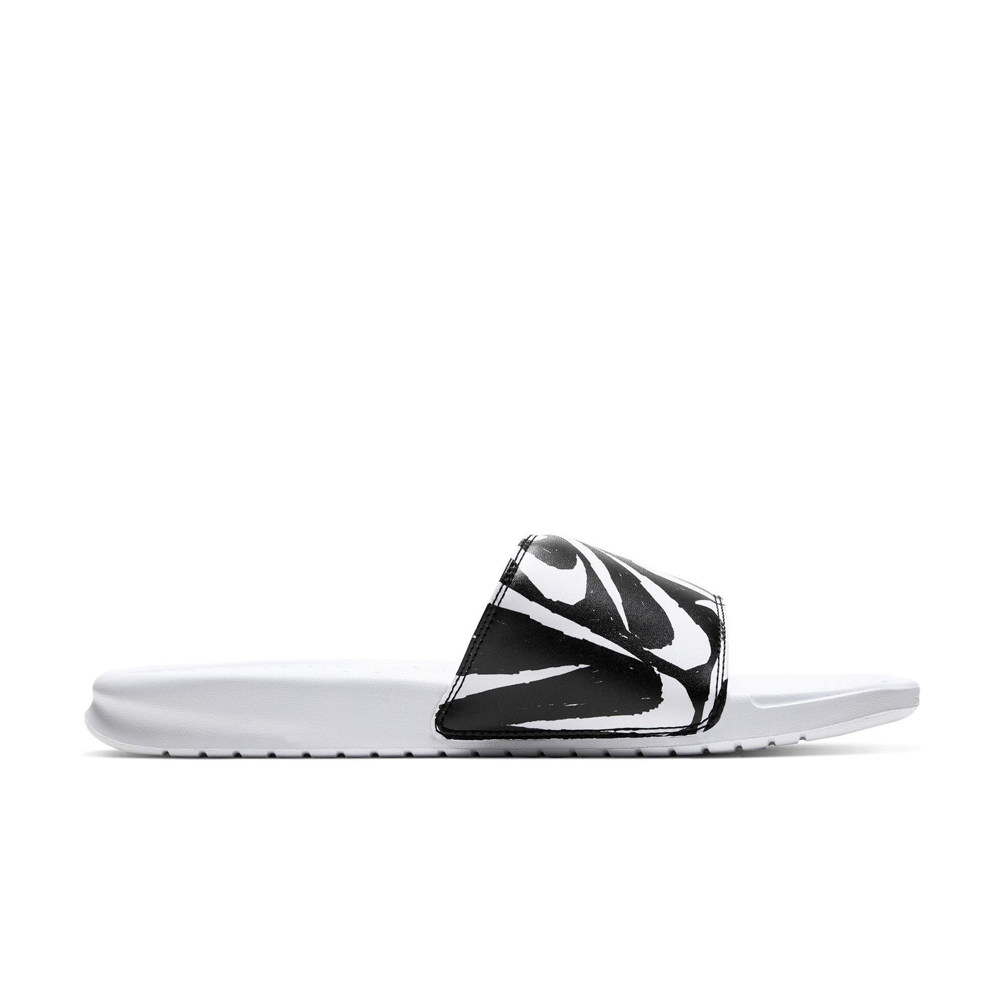 nike slippers black and white