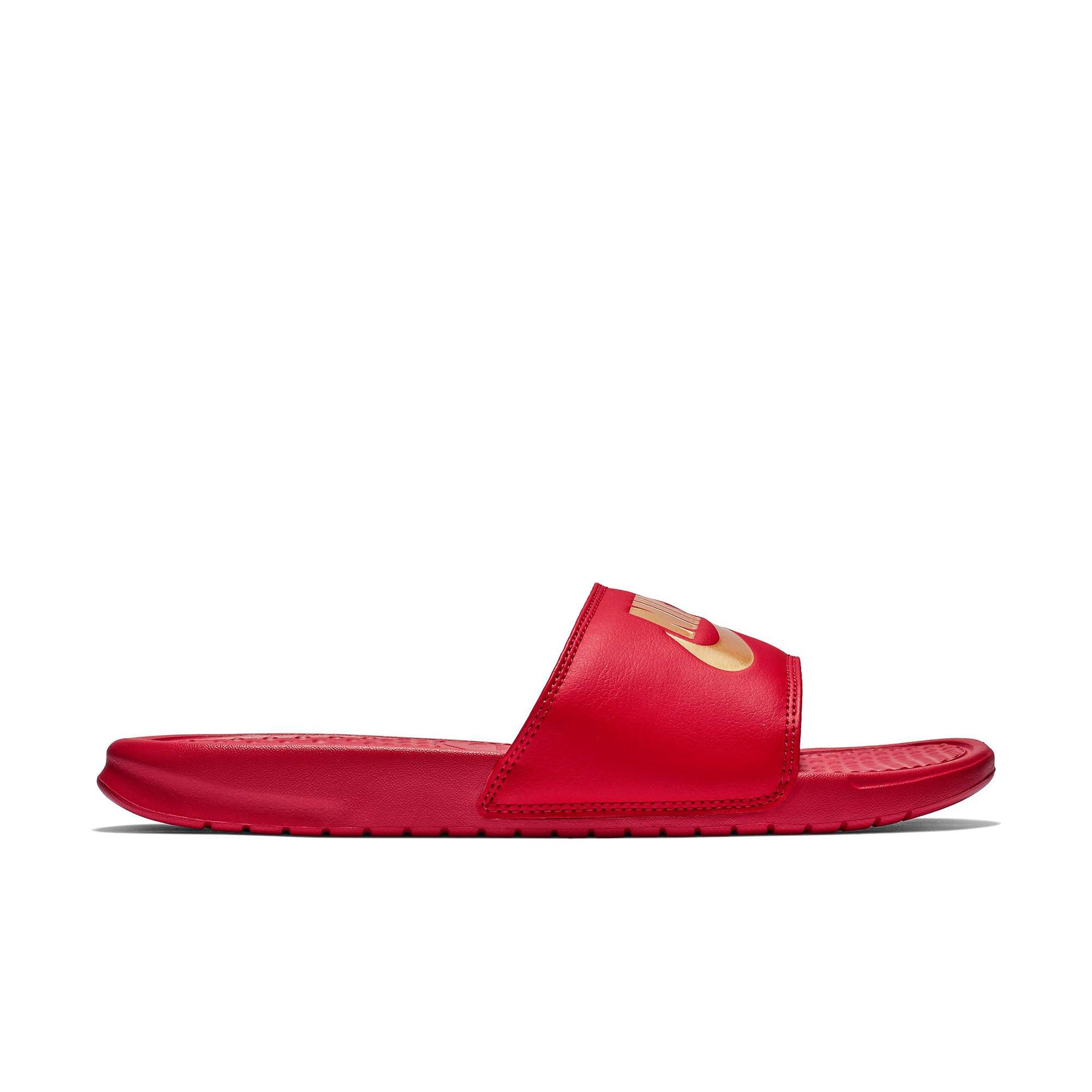 nike benassi slides burgundy and gold