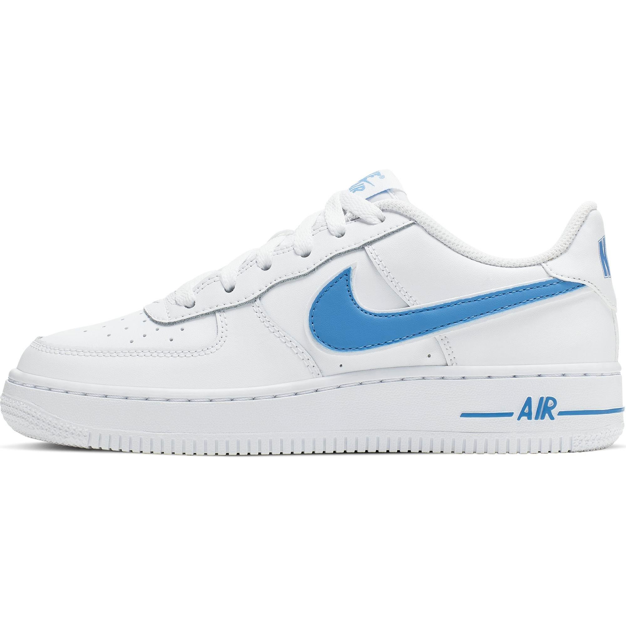 grey white and blue air force ones