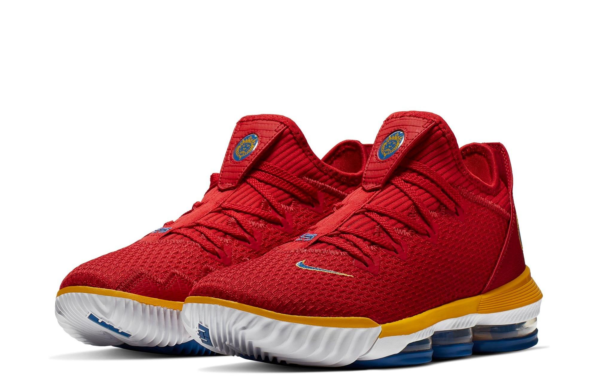 Red and yellow store basketball shoes