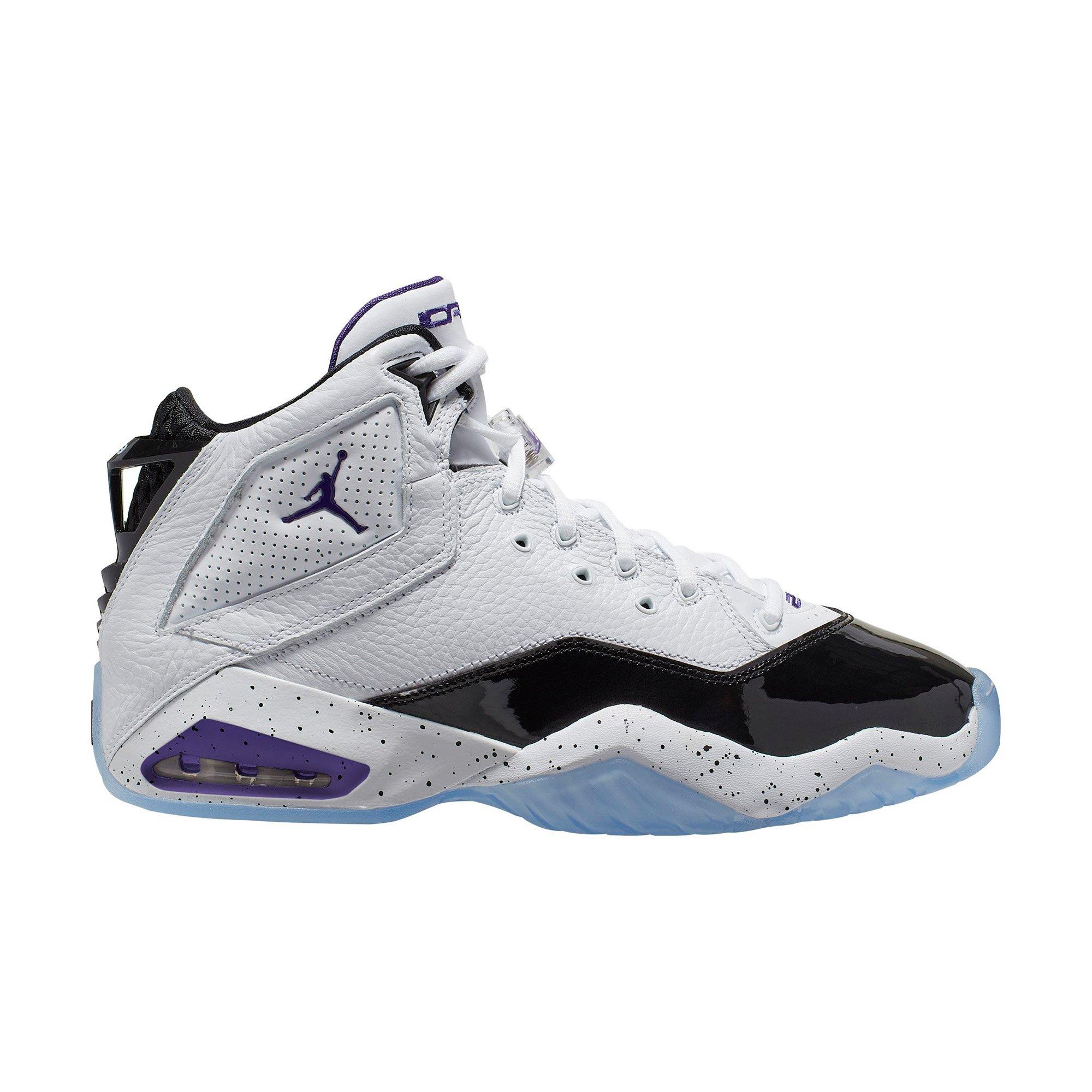 black and white and purple jordans