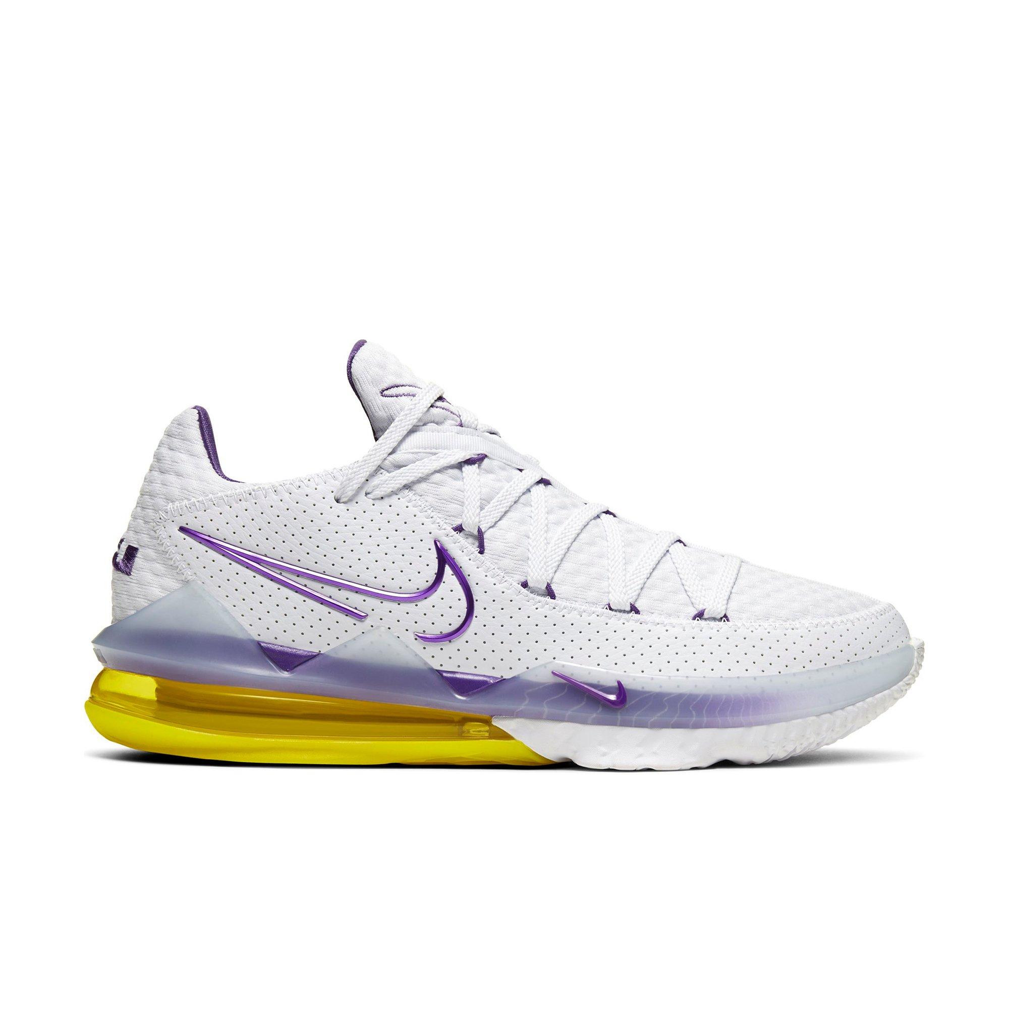 white and purple basketball shoes