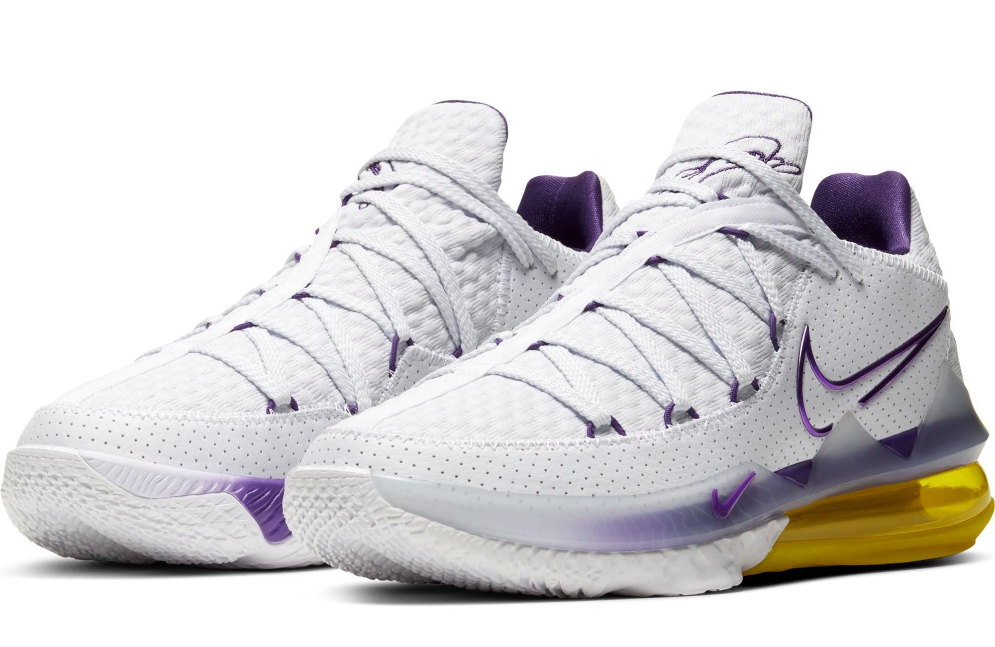 Sneakers Release â Nike LeBron 17 Low âLakers Homeâ White/Voltage Purple/Dynamic Yellow Menâs