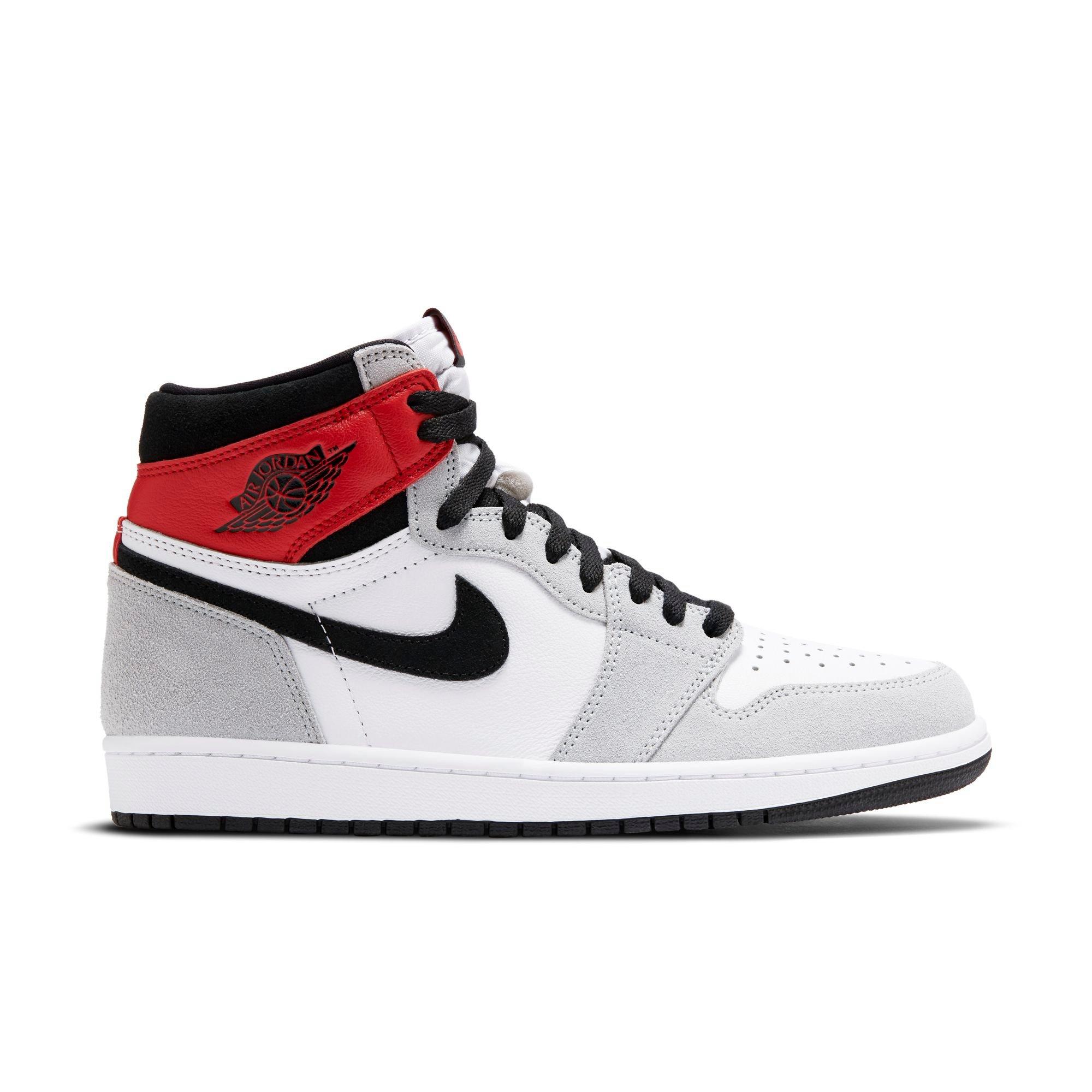 grey white and red jordan 1