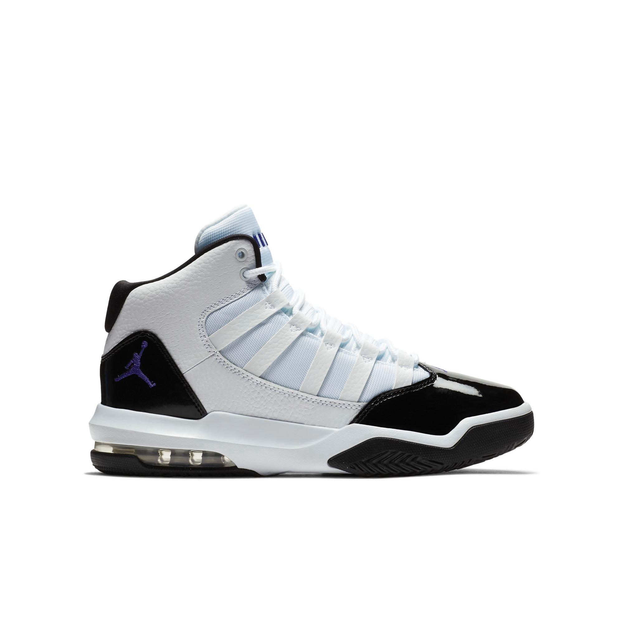 white jordans with purple logo cheap 