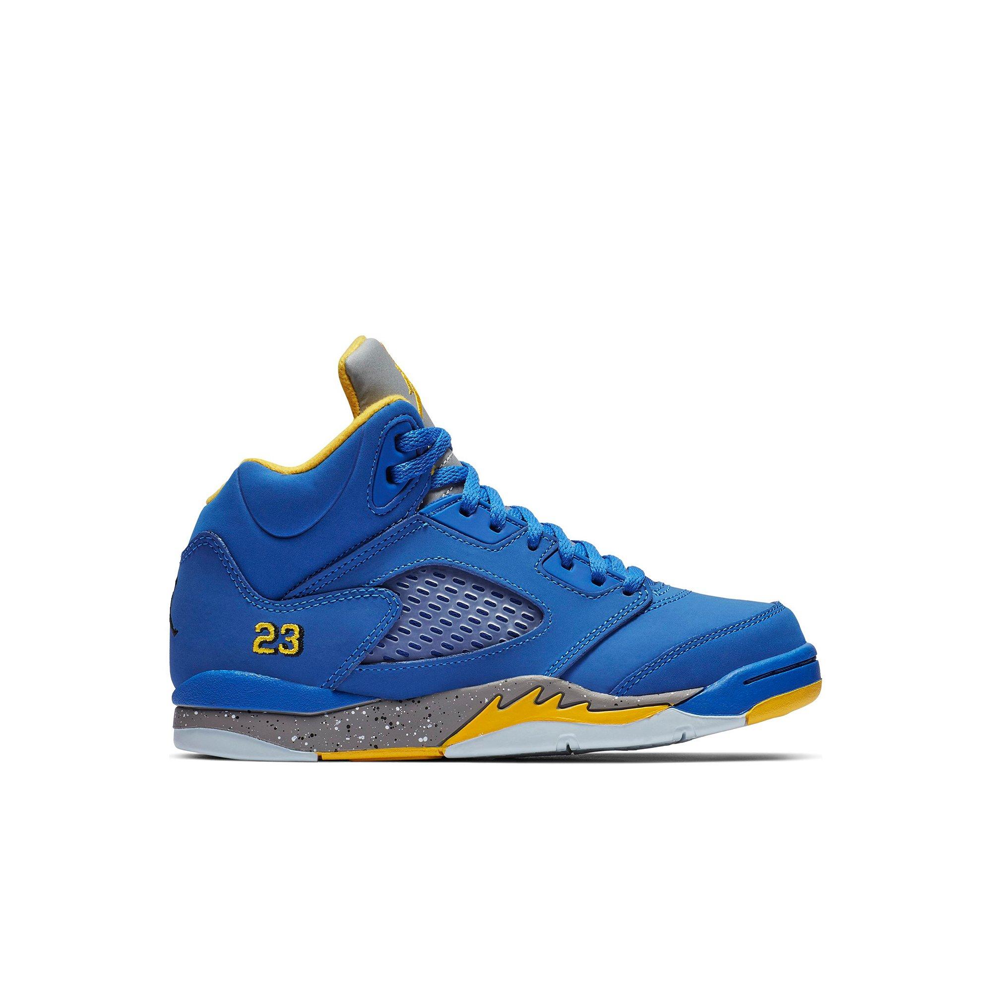 retro 5 jordans blue and yellow