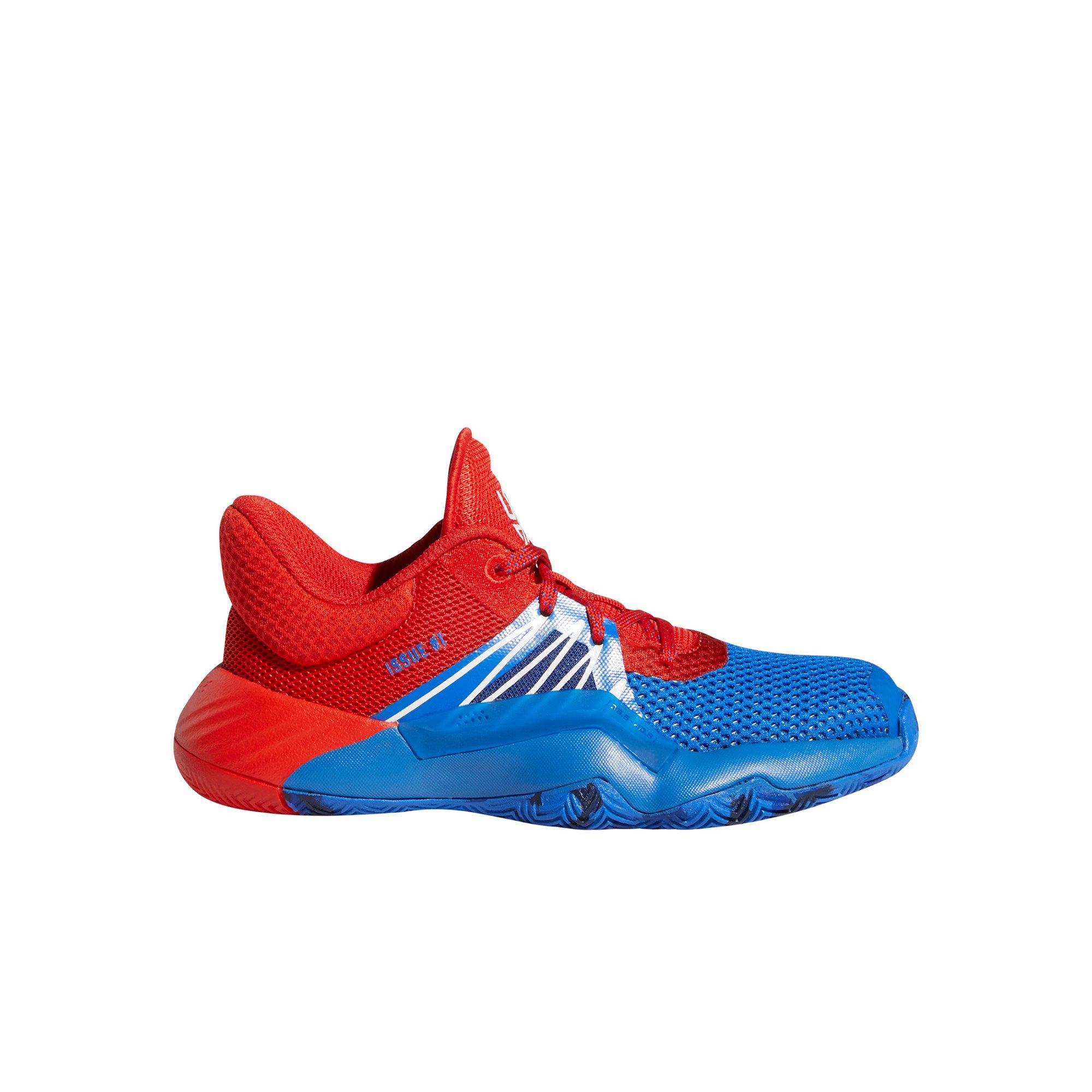 red and blue adidas basketball shoes