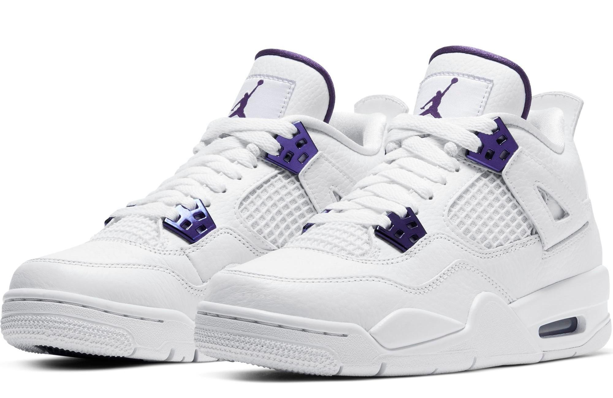 all white jordan 4 with purple