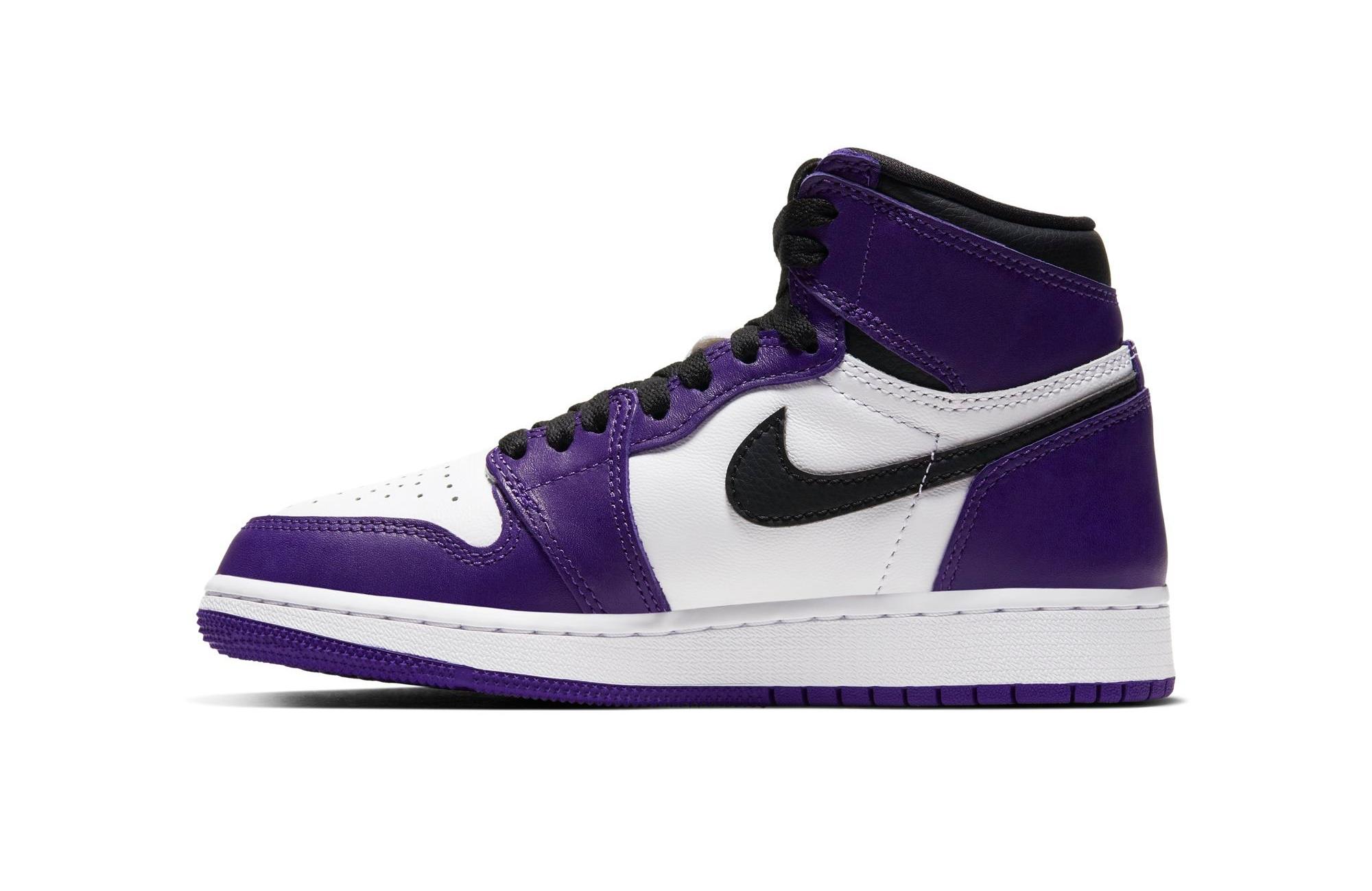 Purple black store and white jordans