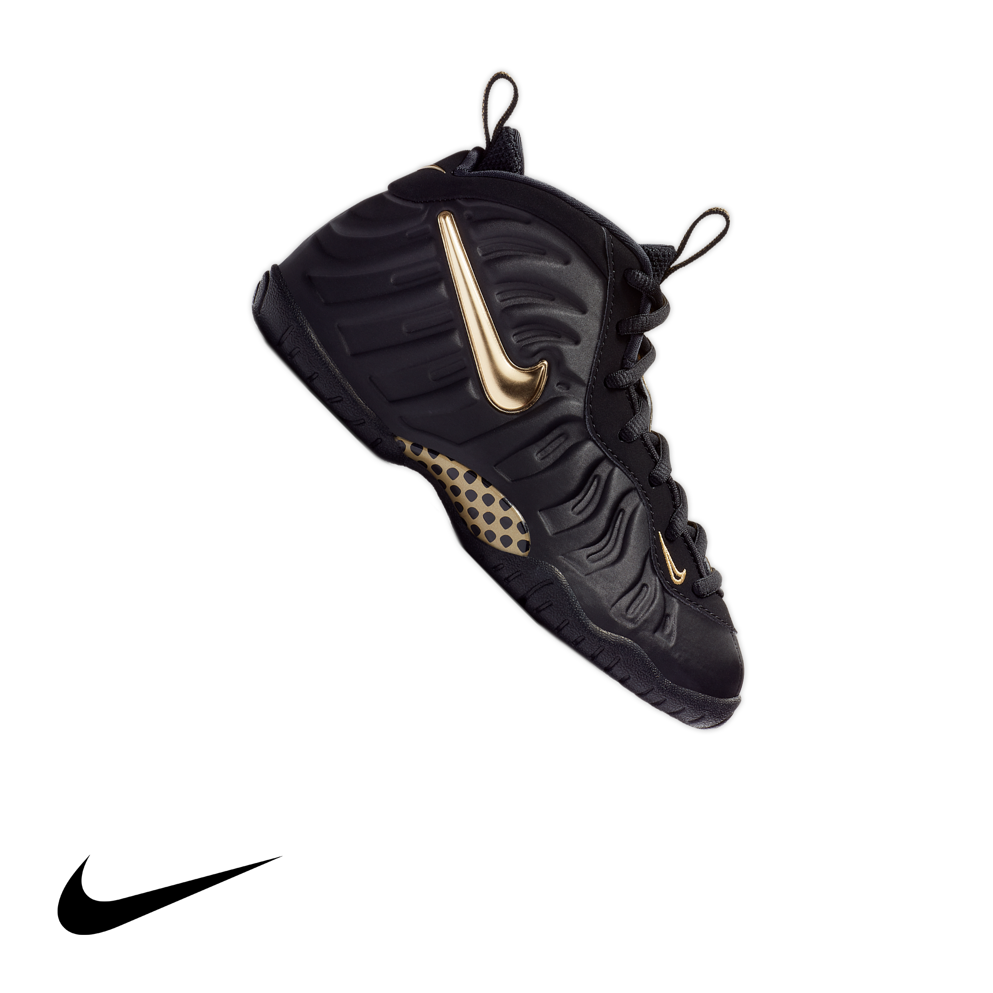 black and gold foamposites kids