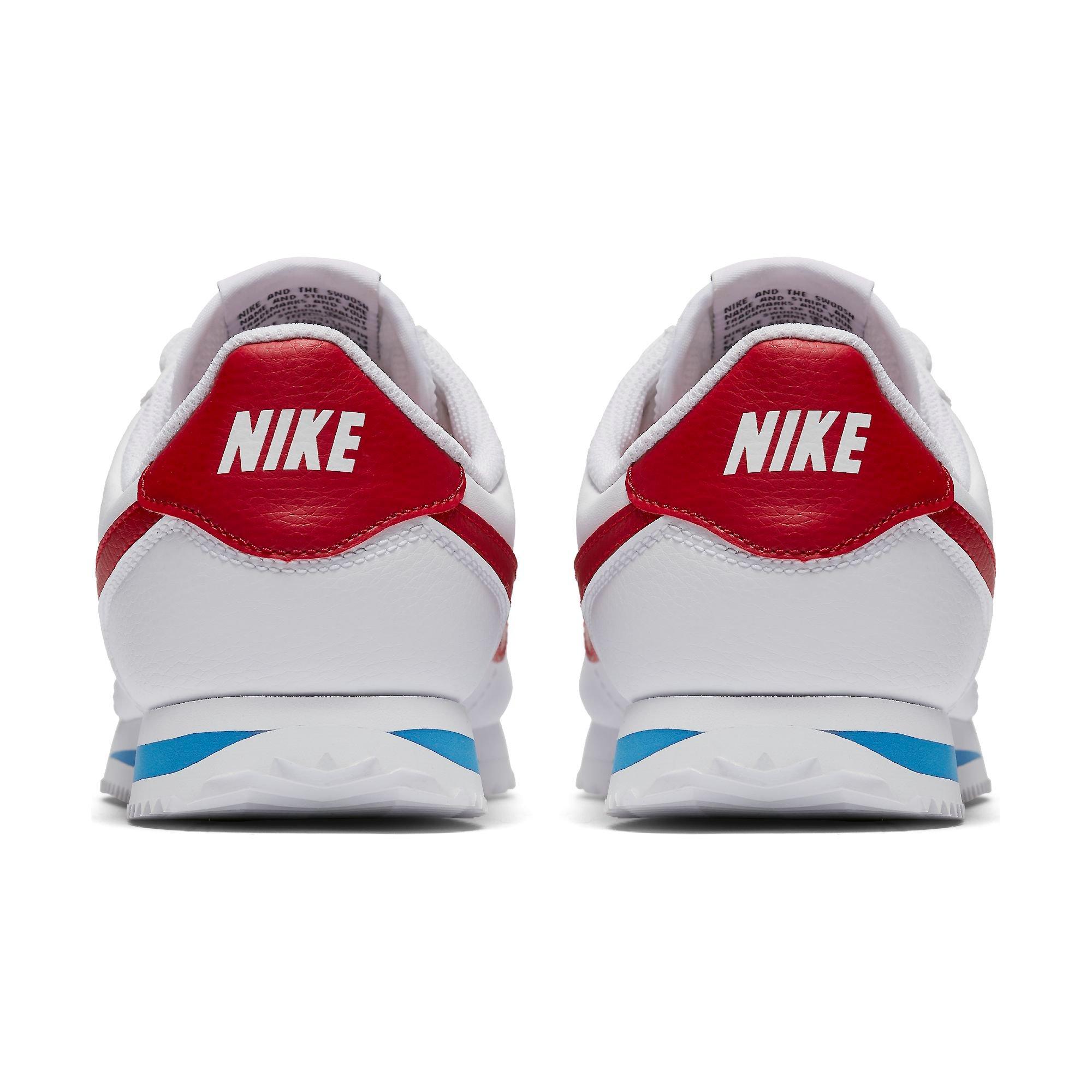 red white and blue nike cortez grade school