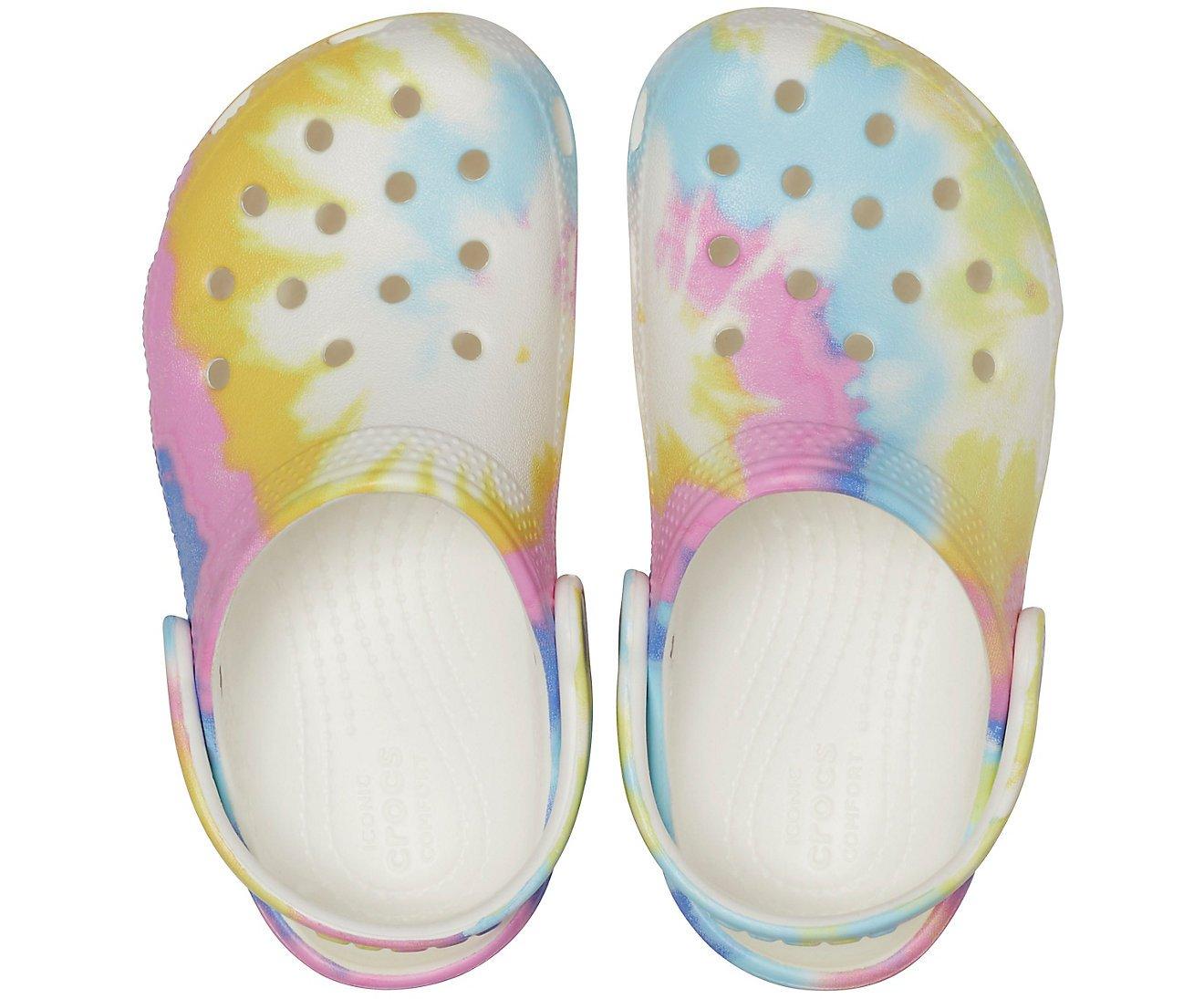 white tie dye crocs