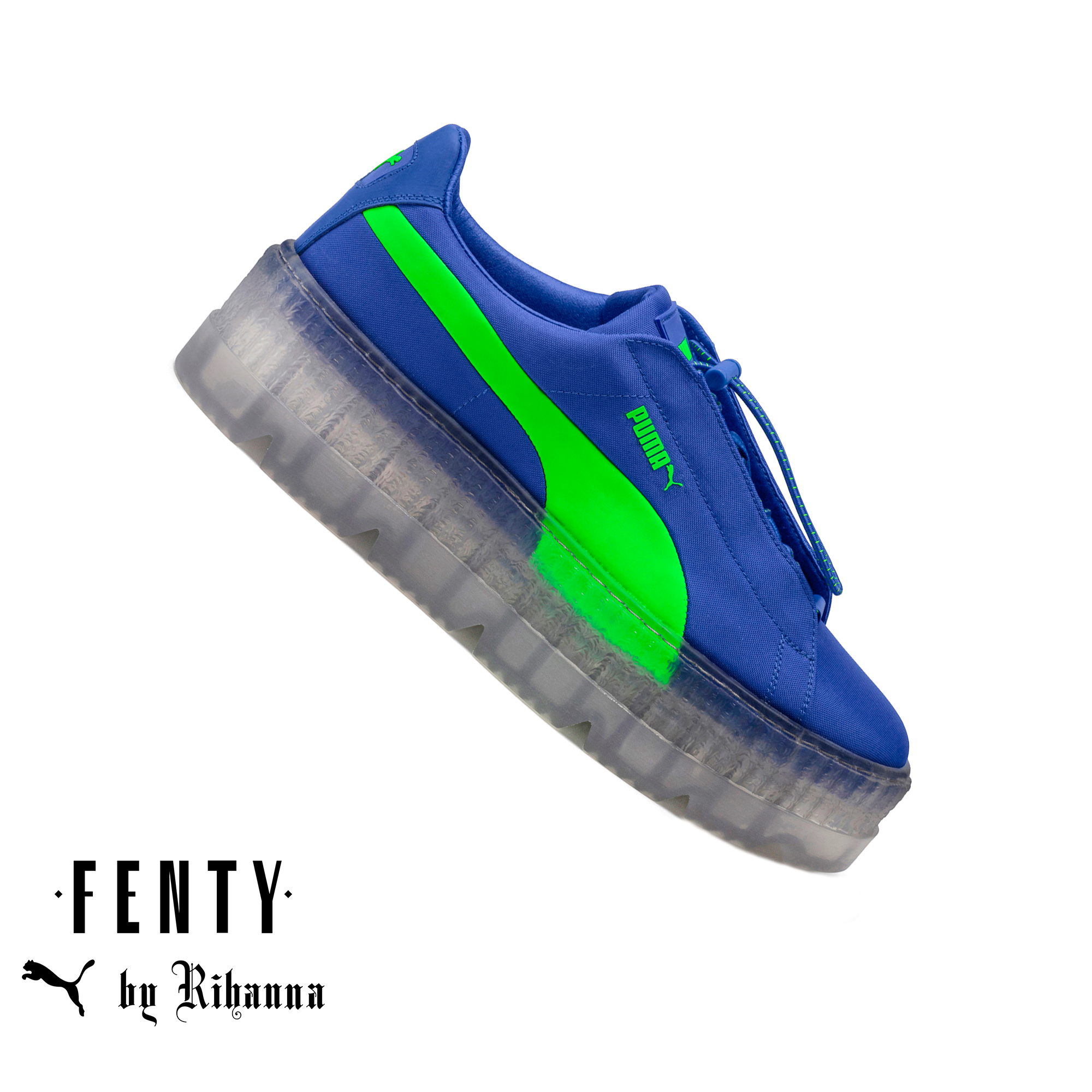 blue and lime green pumas