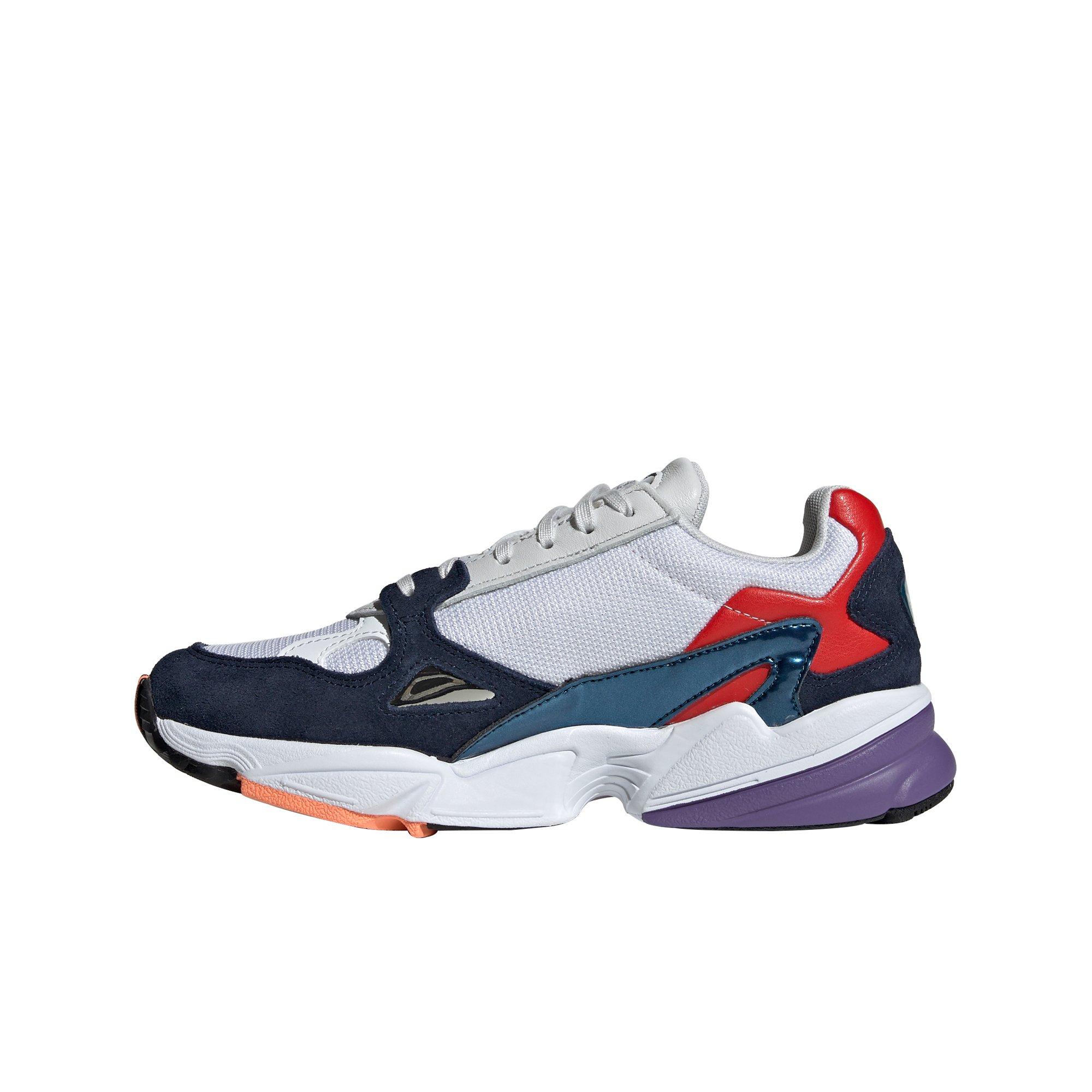 adidas originals falcon sneakers in white and navy