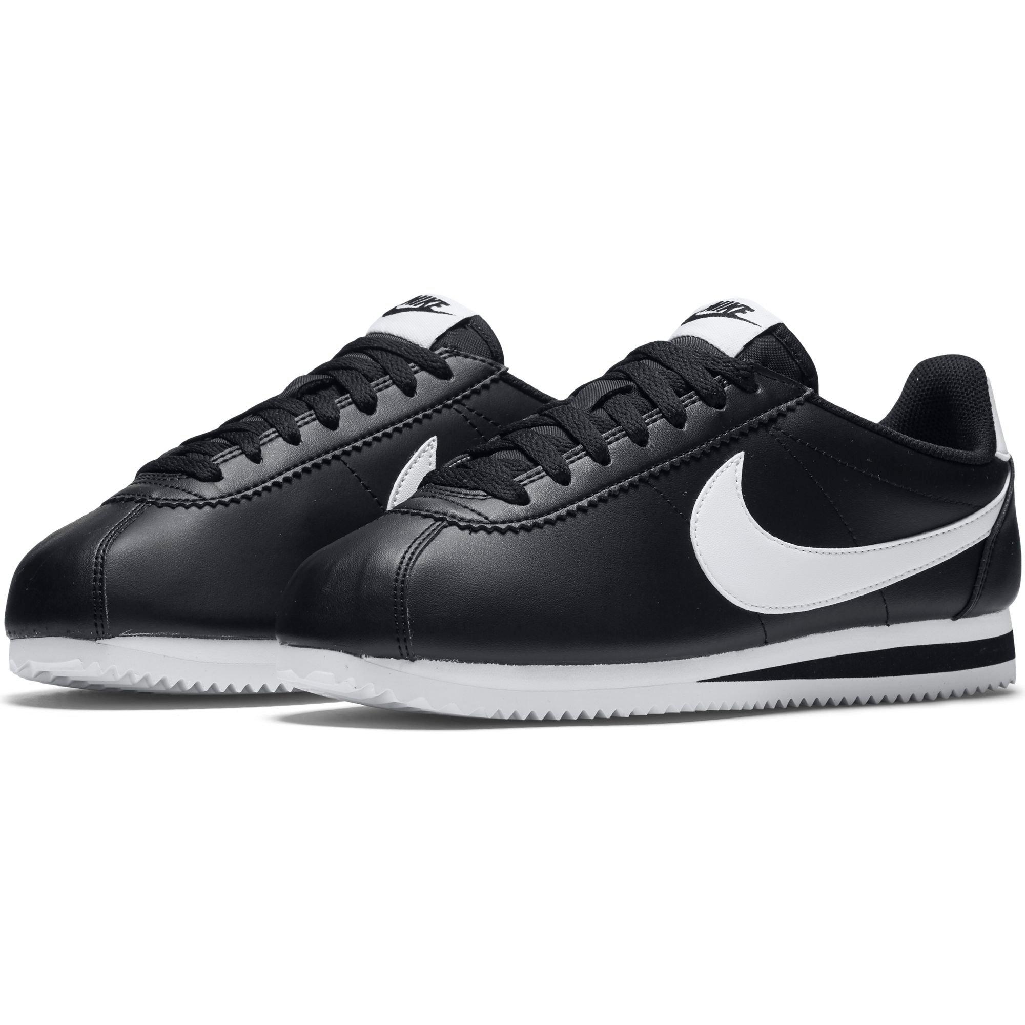 nike cortez leather black white