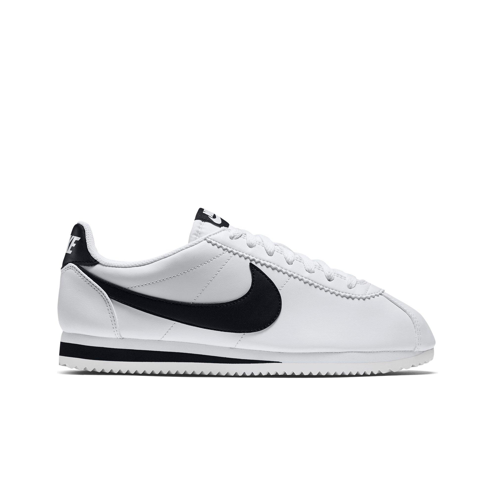 nike cortez black and white on feet