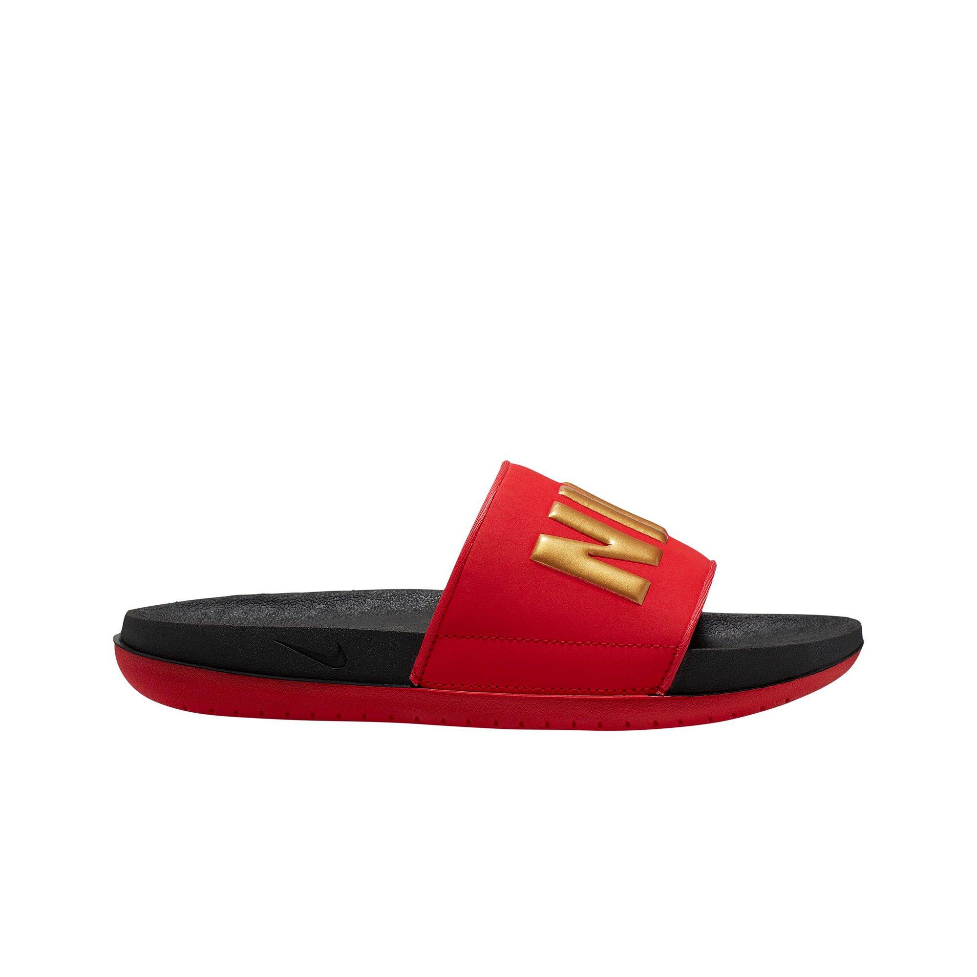 red gold nike slides